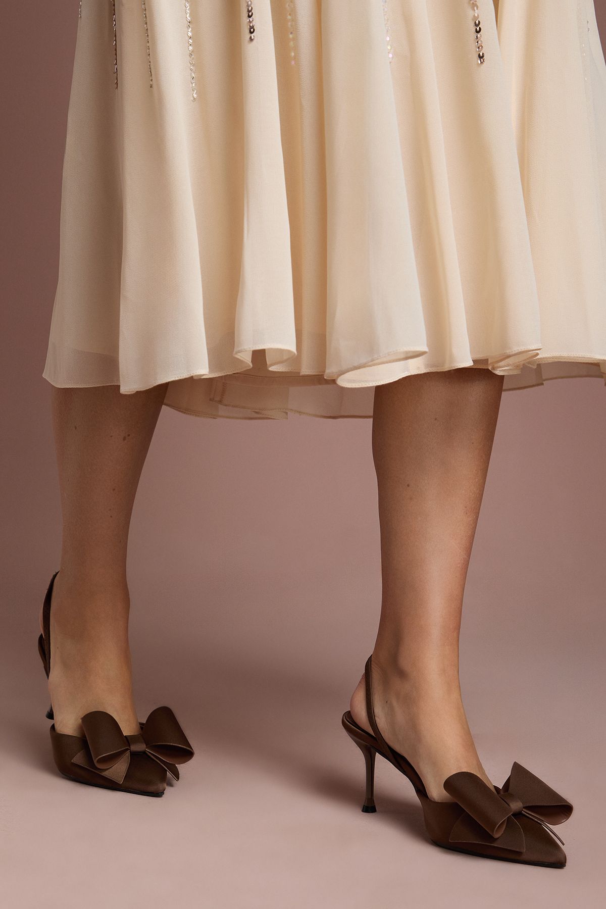 Coast Lola Satin Bow Detail Medium Stiletto Heel Sling Back Court Shoes Chocolate image 3