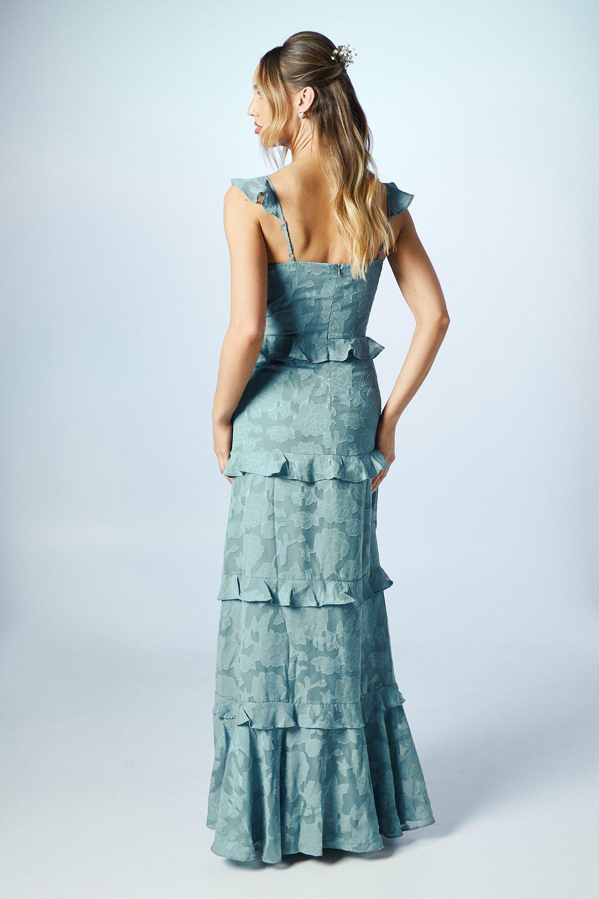 Oasis Rose Georgette Square Neck Bridesmaids Dress Dusty Blue image 3