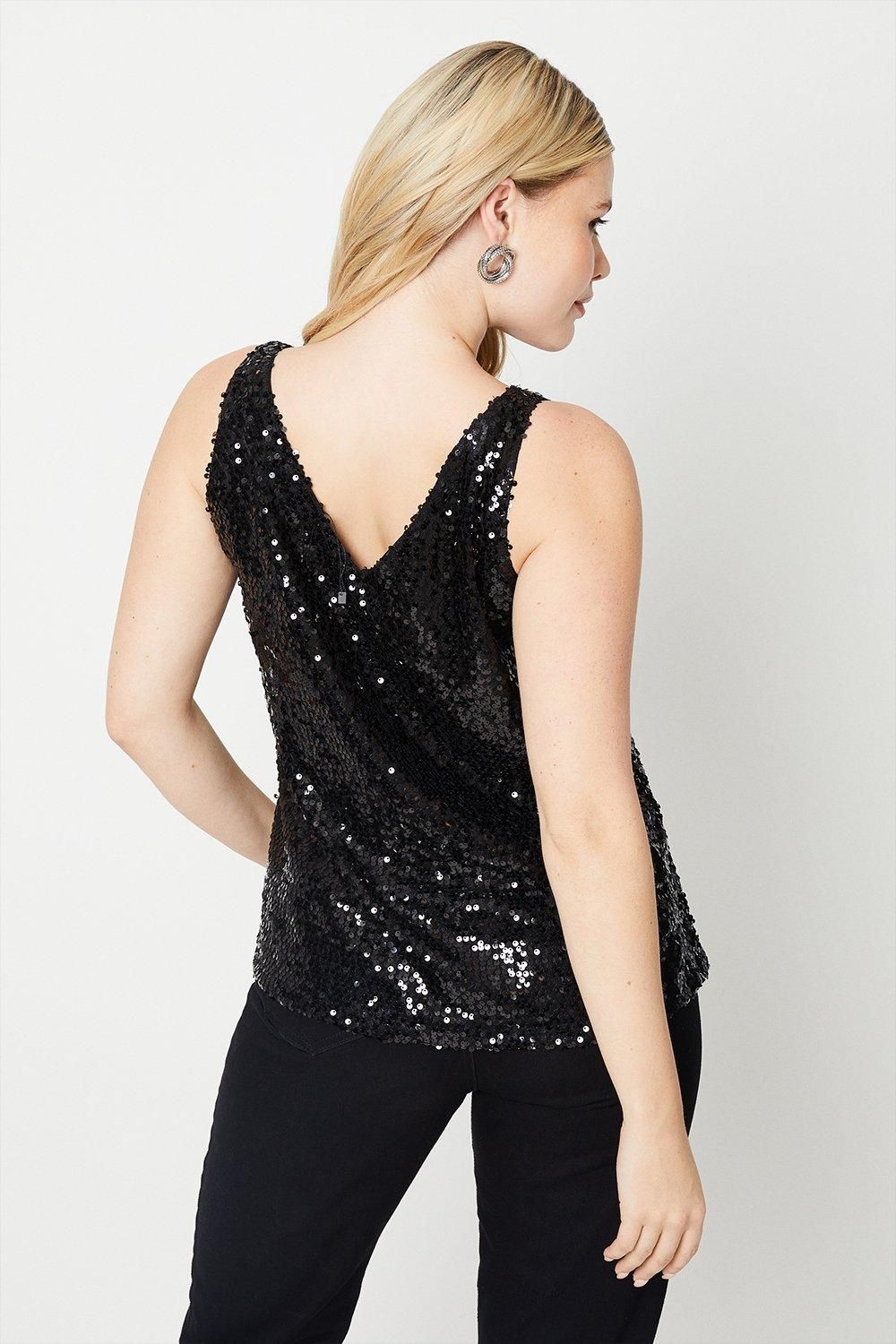 Dorothy Perkins Sequin Built Up Cami Black image 3