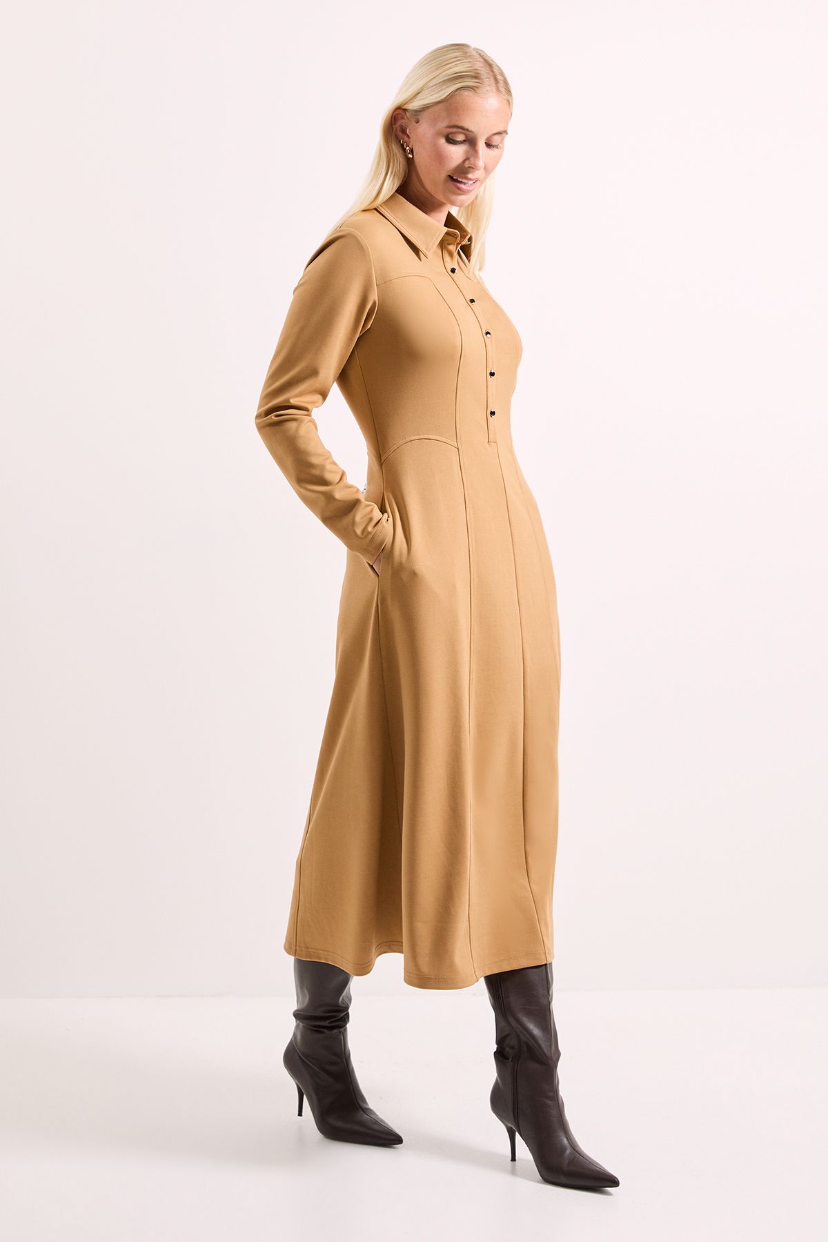 Principles Camel Ponte Seam Detail Midi Dress Camel image 1