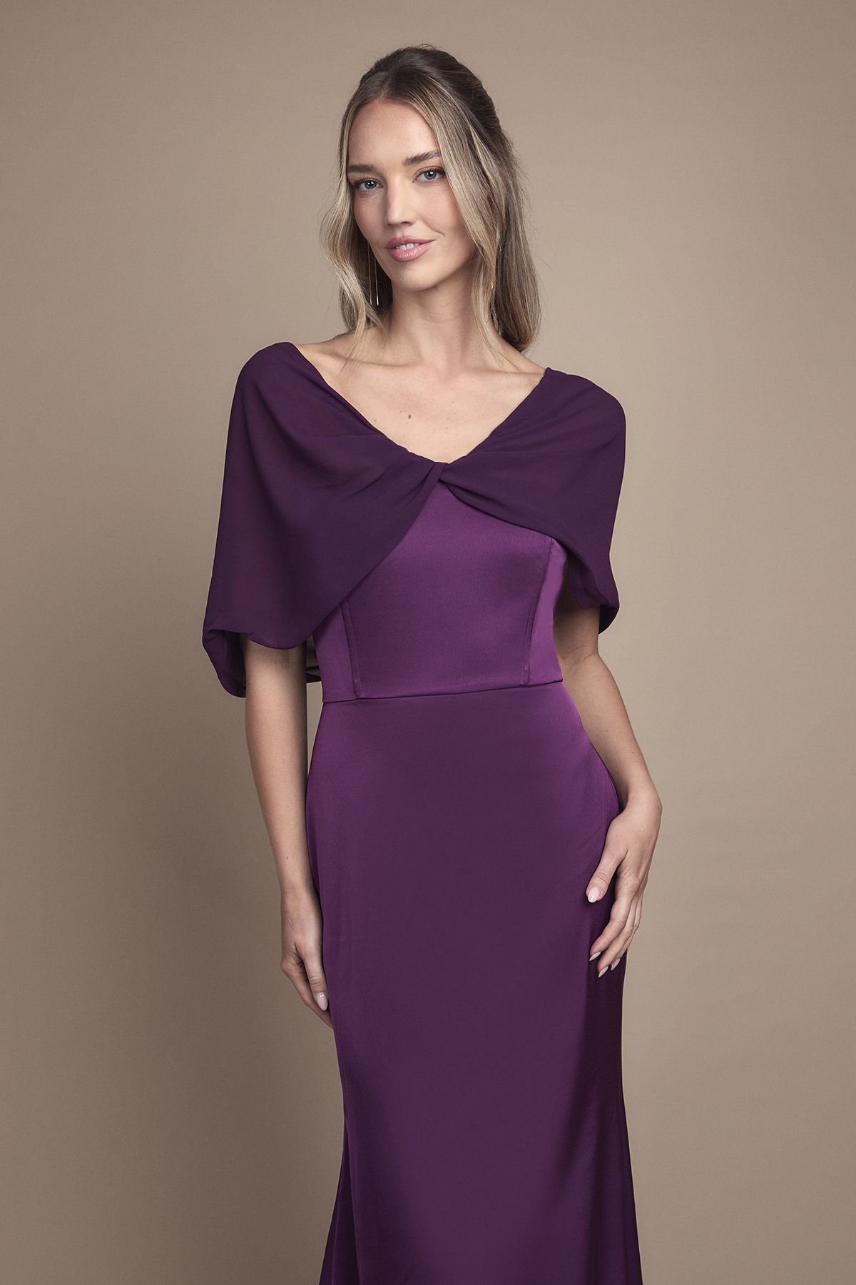 Coast Chiffon Bardot Satin Bridesmaid Dress Grape image 2