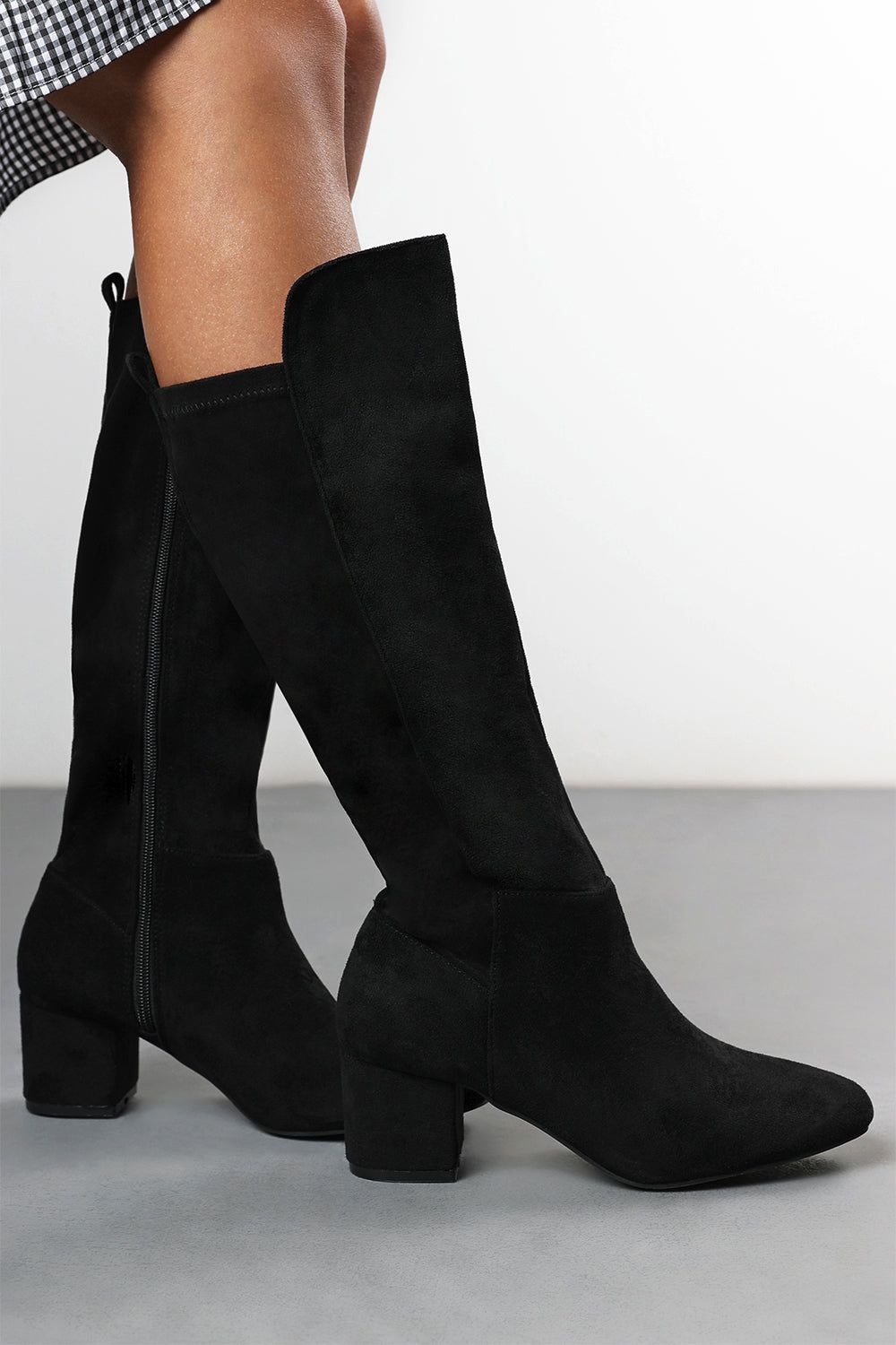 Where's That From 'Yvonne' Faux Suede Knee High Boots with Mid Block Heel image 1