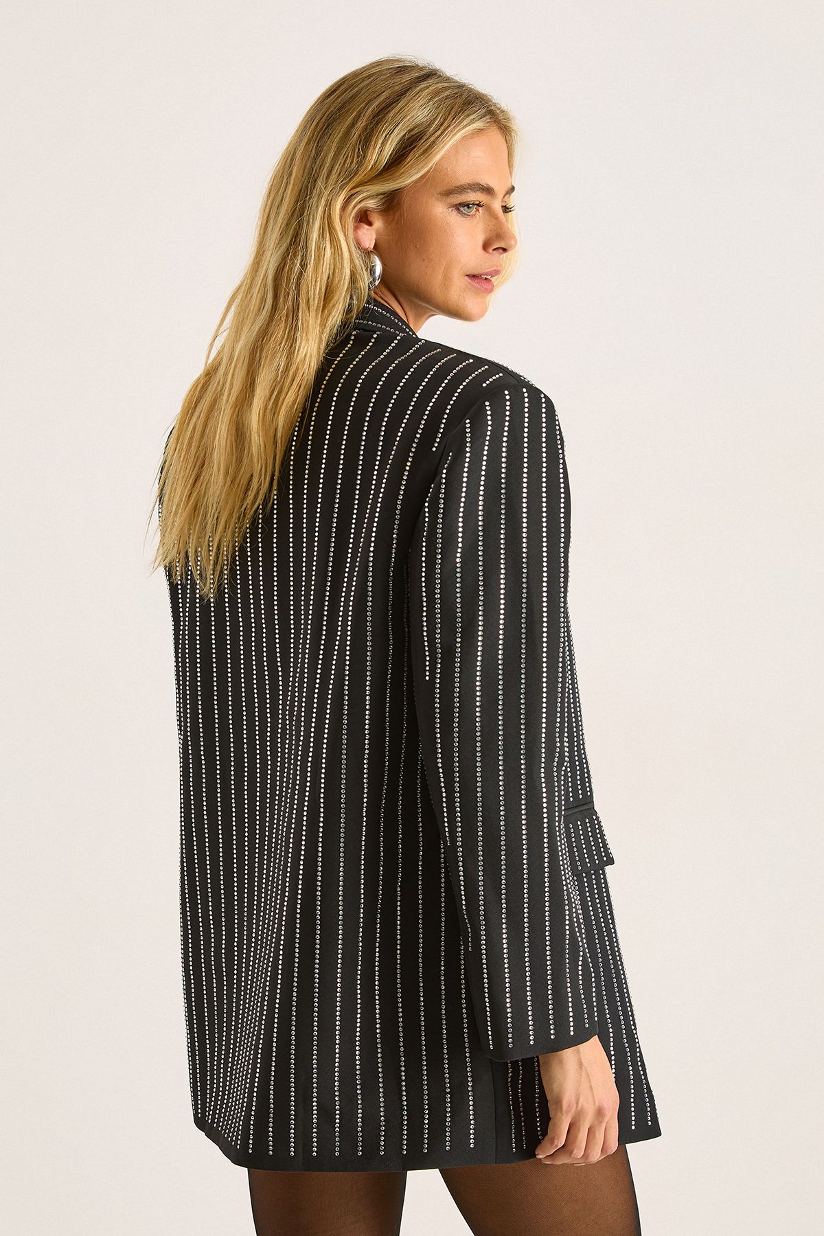 NastyGal Premium Diamante Oversized Blazer Black image 4