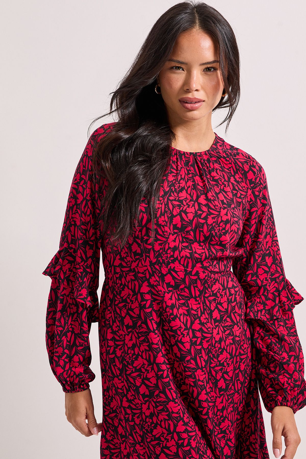 Dorothy Perkins Pink Ruffle Blouson Sleeve Empire Seam Midi Dress Pink image 2