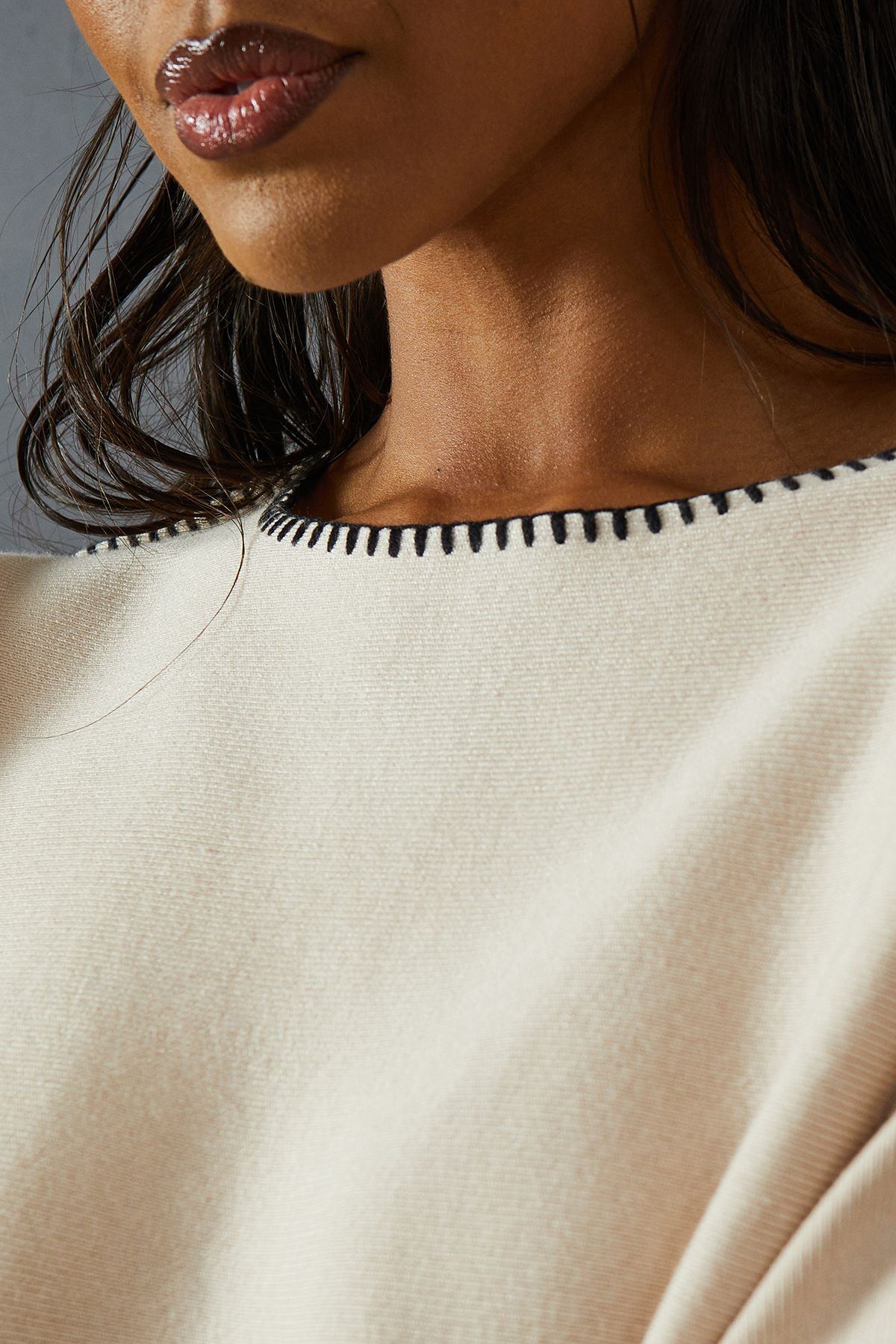 MissPap Contrast Seam Detail Slash Neck Jumper & Trouser Set Stone image 5