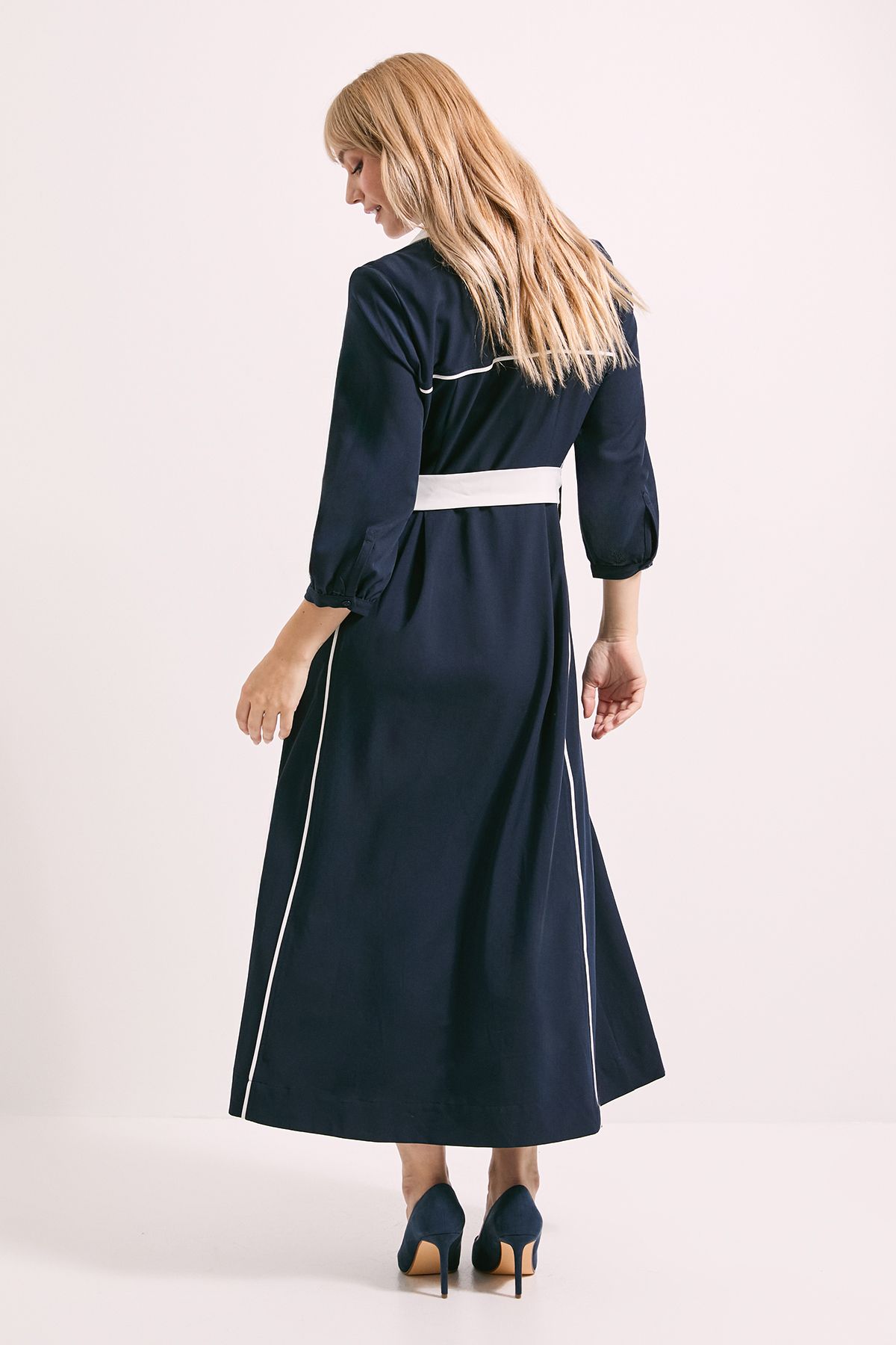 Principles Piping Detail Contrast Collar Midi Dress Navy image 3