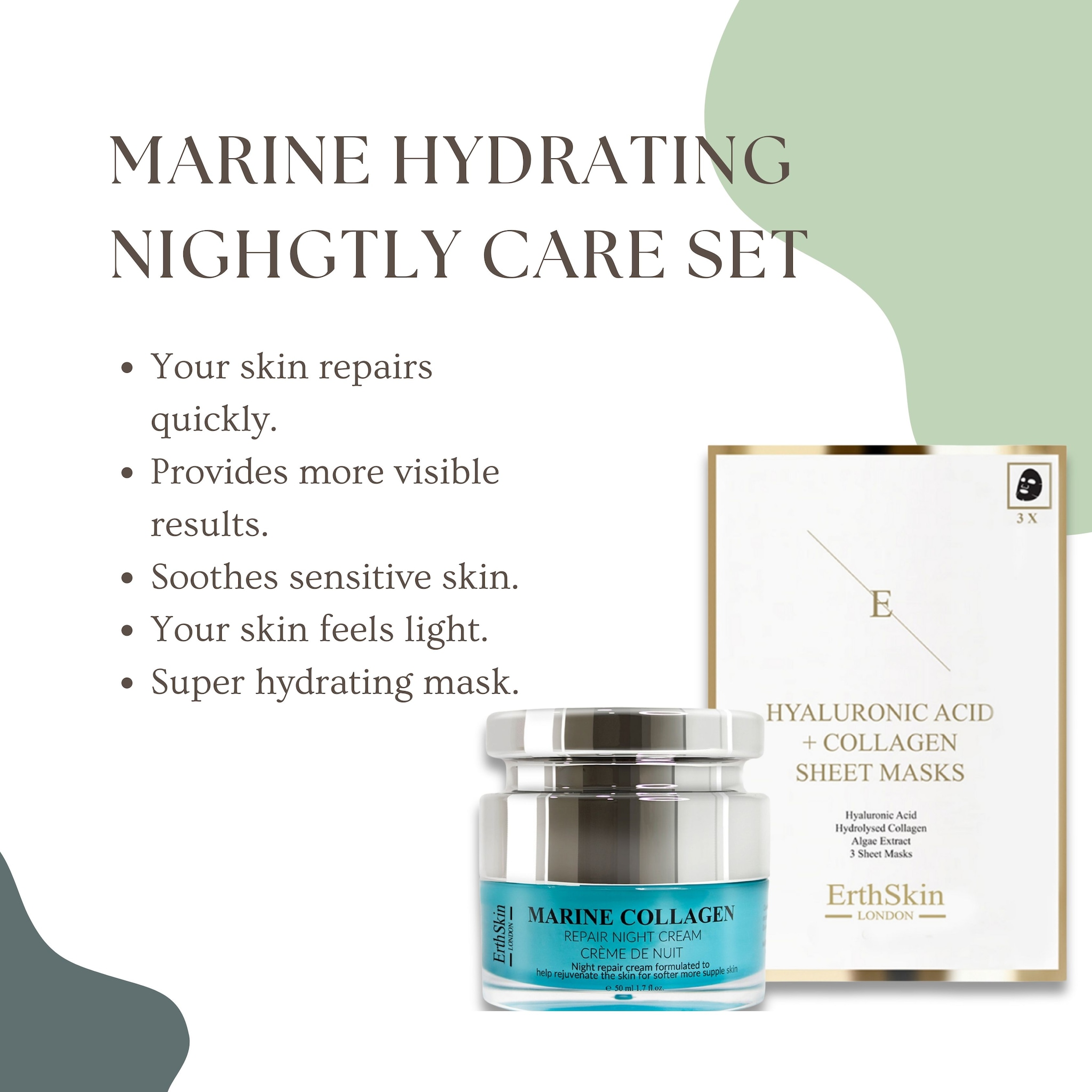 Erth Skin London Marine Collagen Night Cream 50ml + HA Sheet Mask -3Sheets image 3