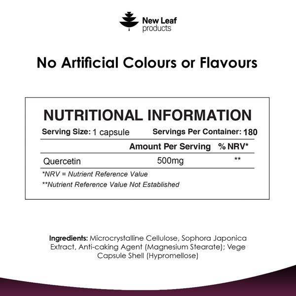 New leaf health Quercetin 500mg High Strength Antioxidant Supplements (6 Months Supply) 180 Vegan Pure Quercetin Capsules Easy to Swallow image 6