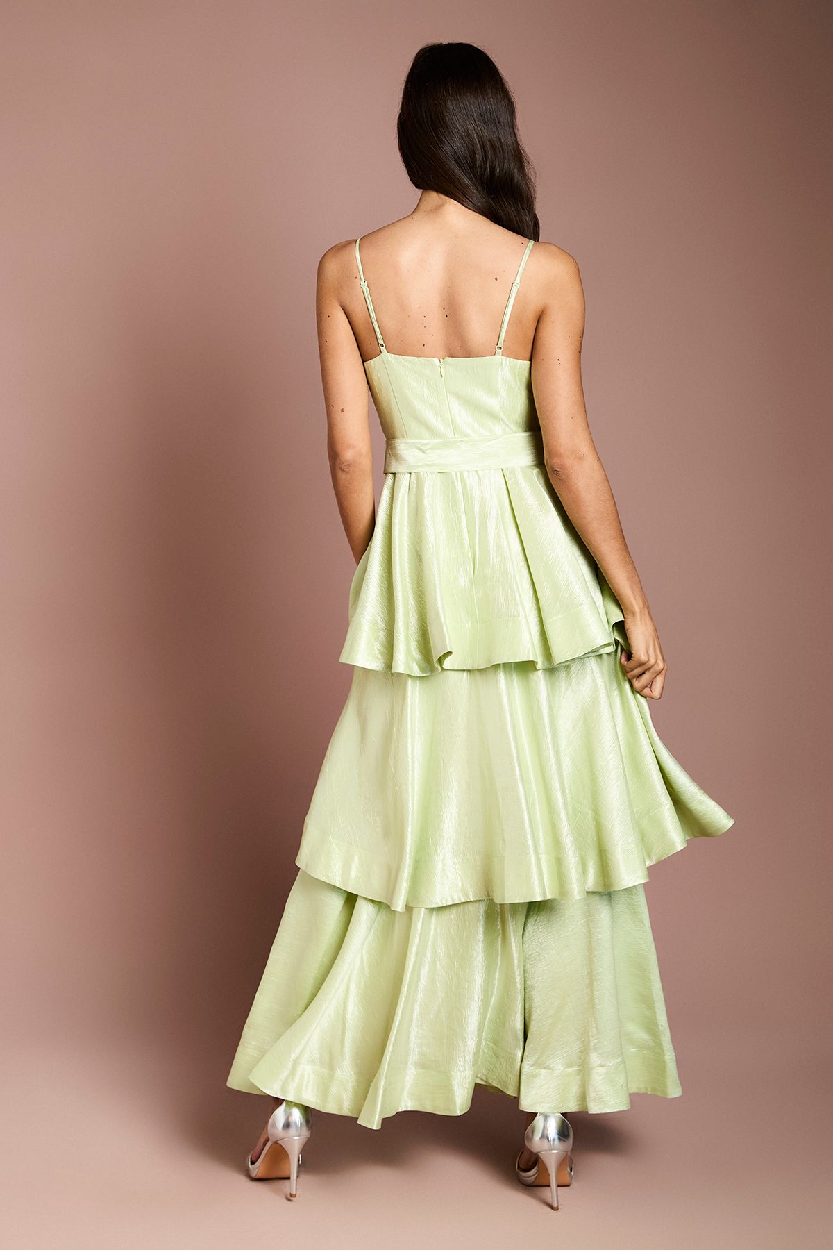Coast Belted Tiered Satin Maxi Dress Sage image 3