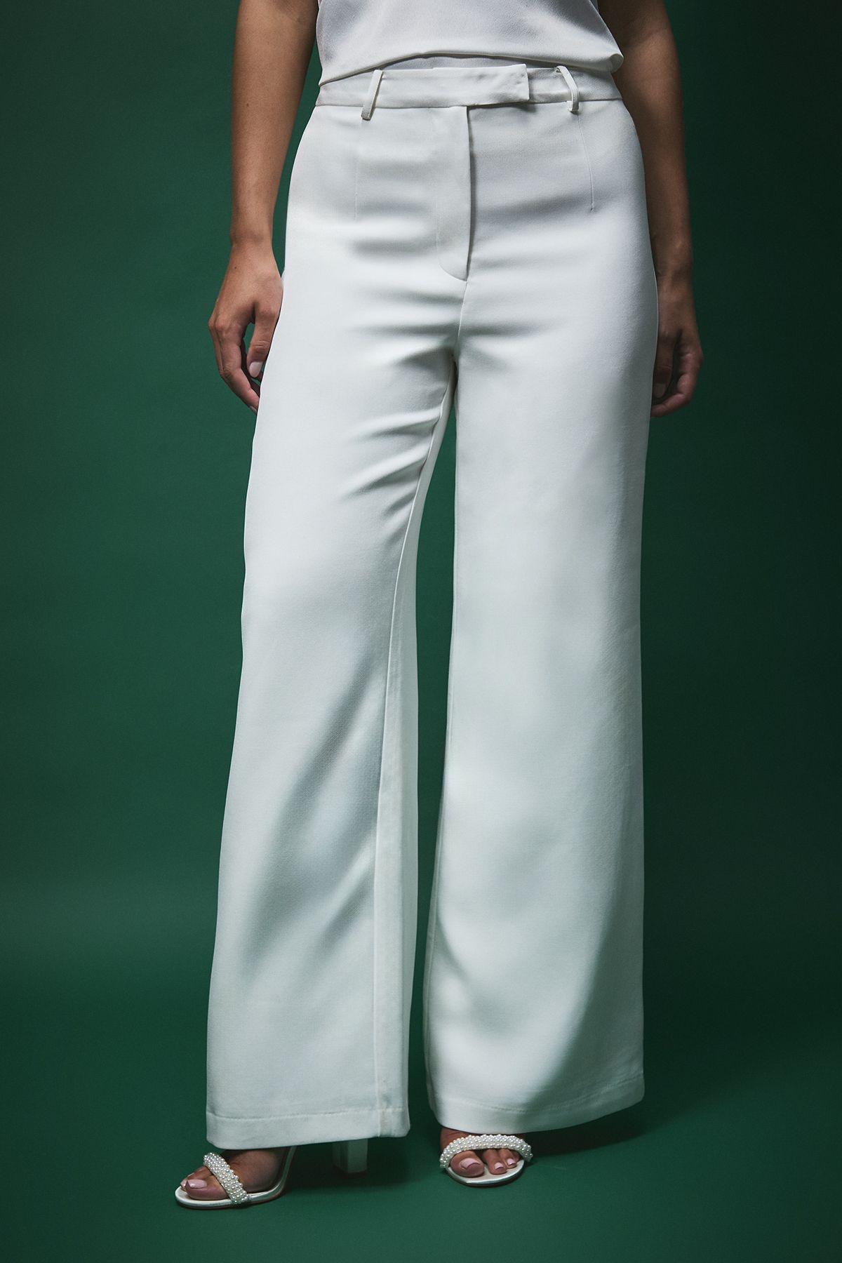 Coast Lisa Tan Bridal Wide Leg Tailored Trousers Ivory image 2