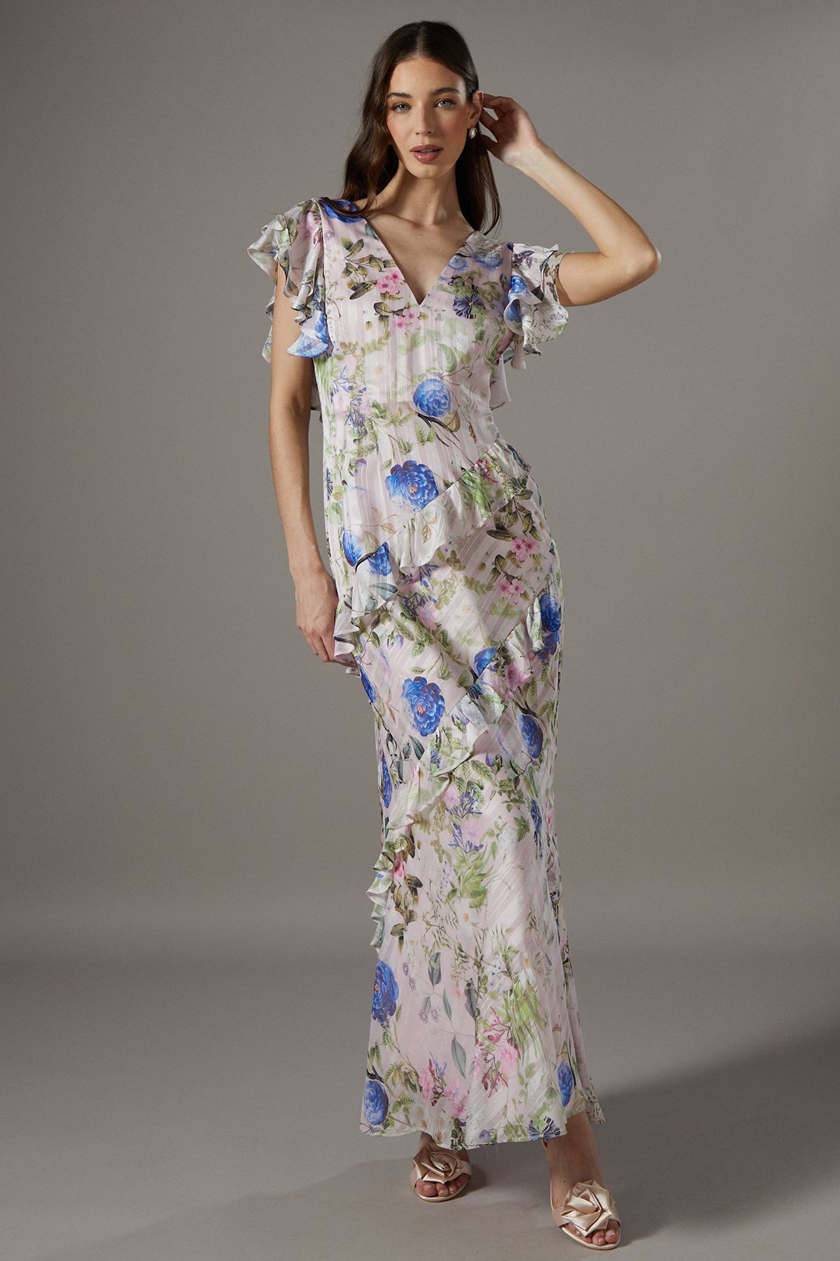 Coast Floral Frill Detail Fitted Maxi Dress Multi image 1