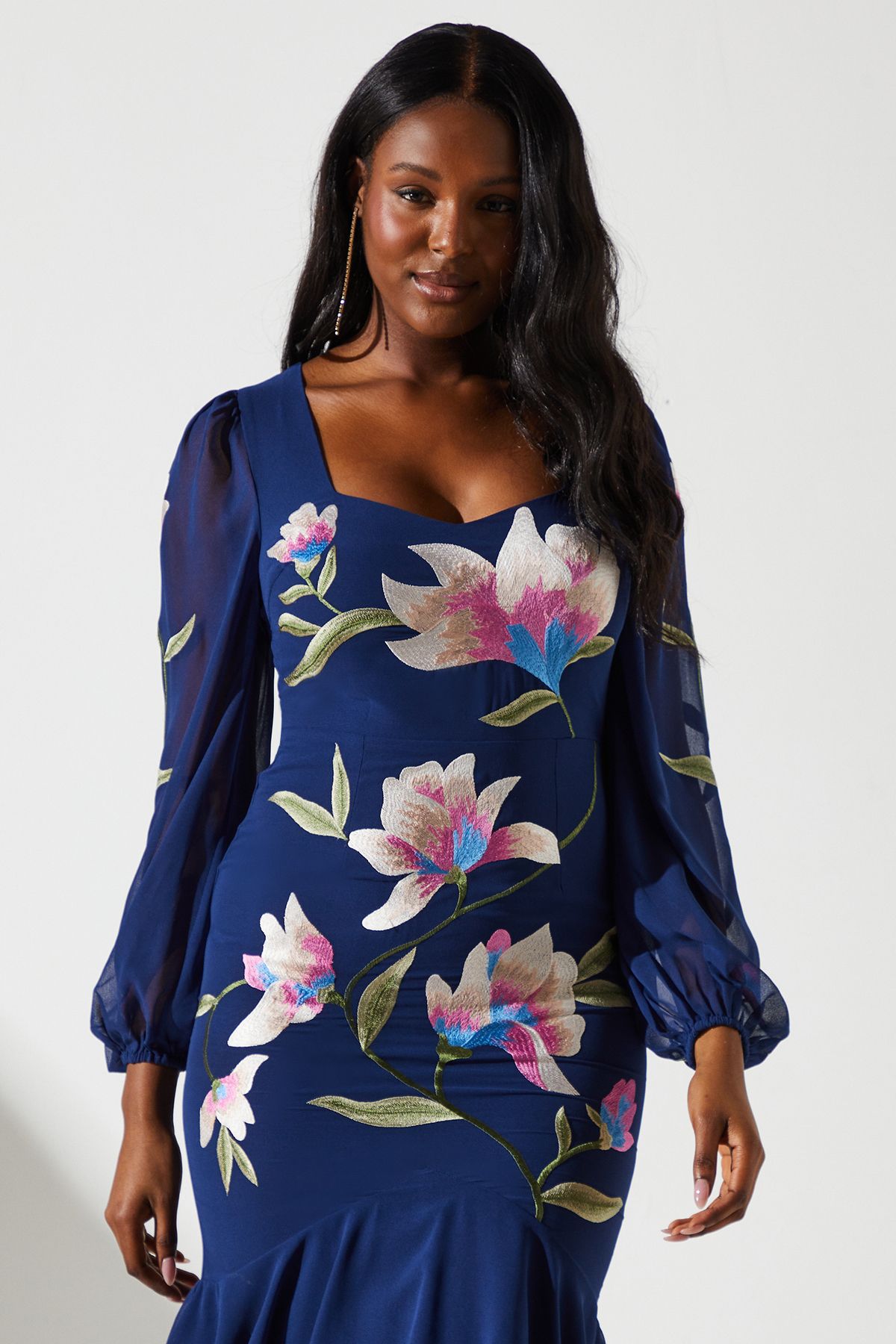 Coast Embroidered Ruffle Long Sleeve Dress Navy image 4