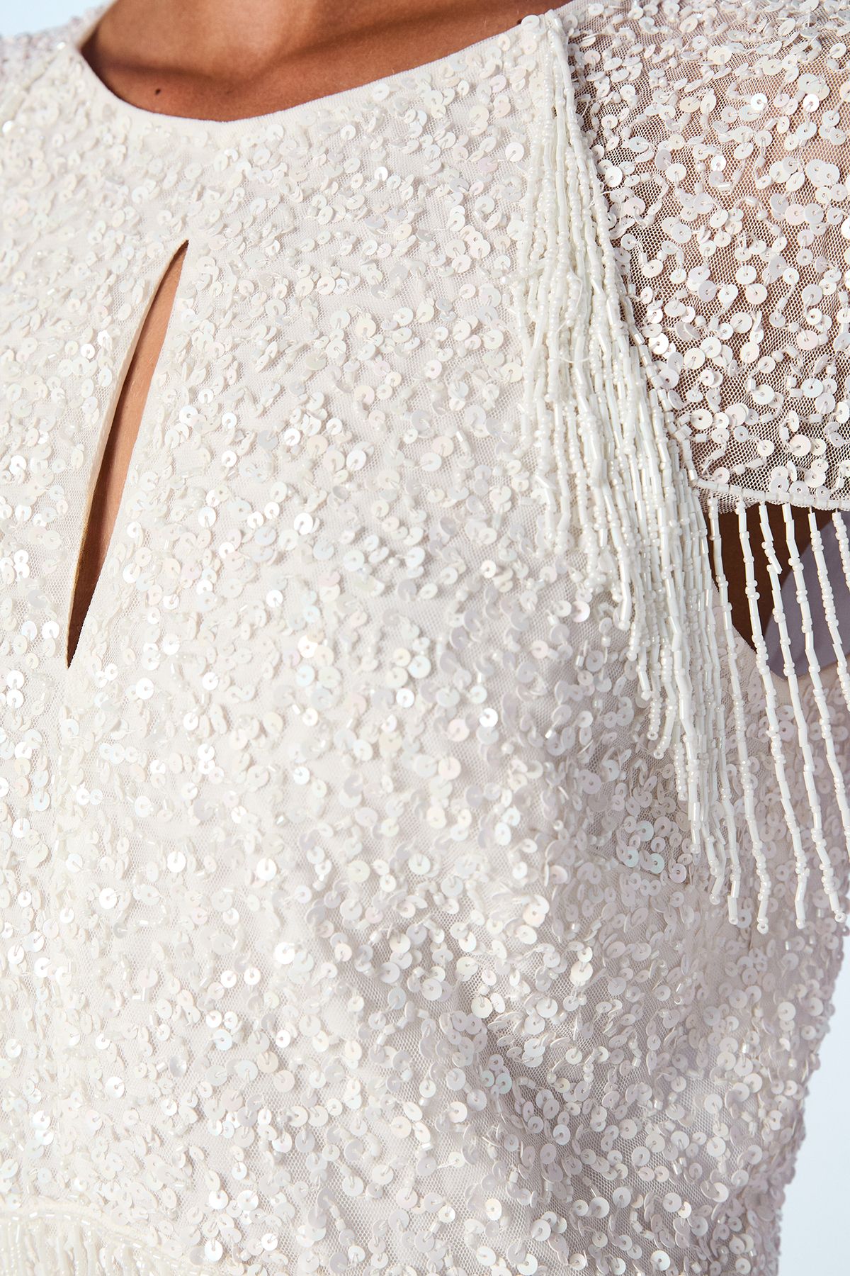 Coast Fringe Embellished Cape Wedding Dress Ivory image 5