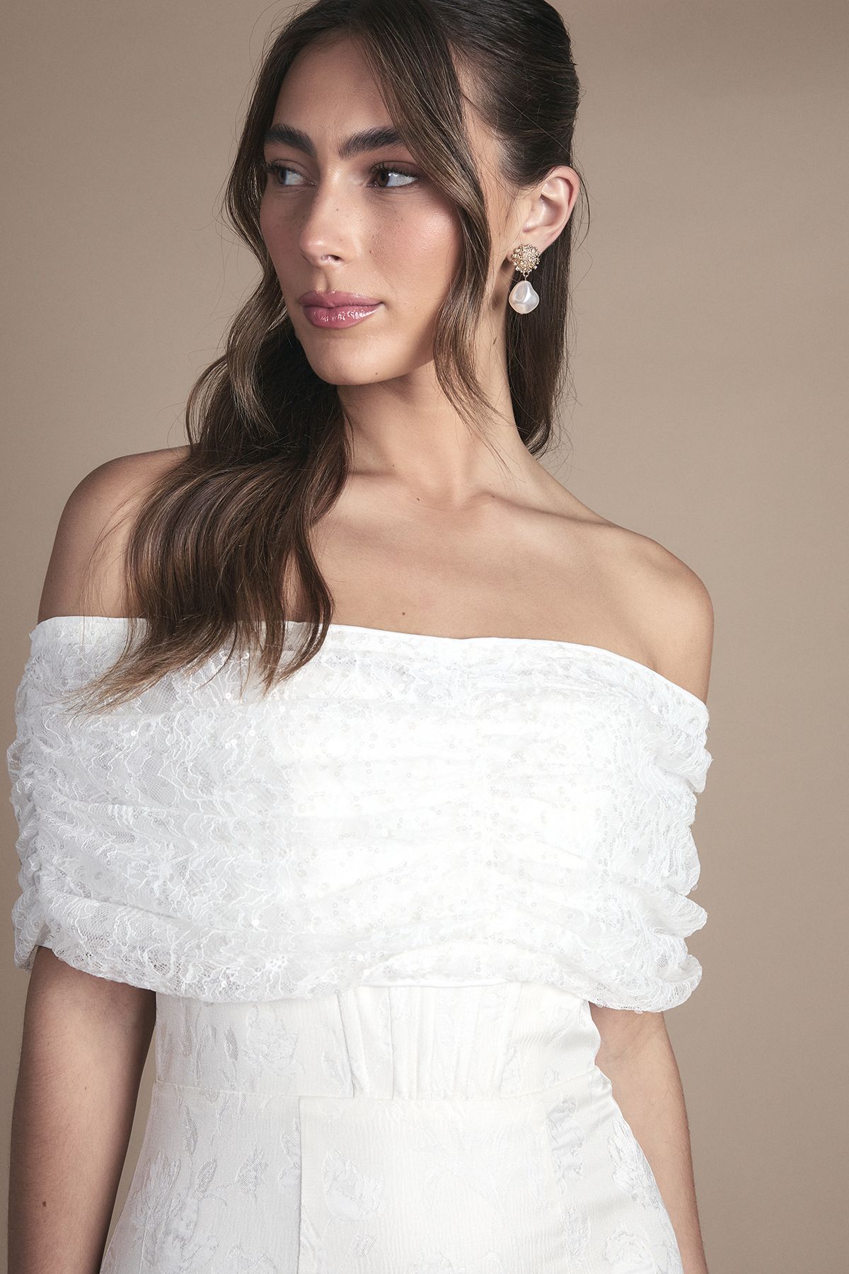 Coast Lisa Tan Bandeau Jacquard Column Midi Wedding Dress Ivory image 4