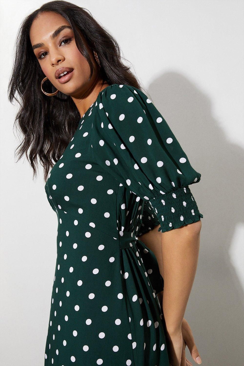 Dorothy Perkins Green Spot Shirred Cuff Midi Dress Green image 4