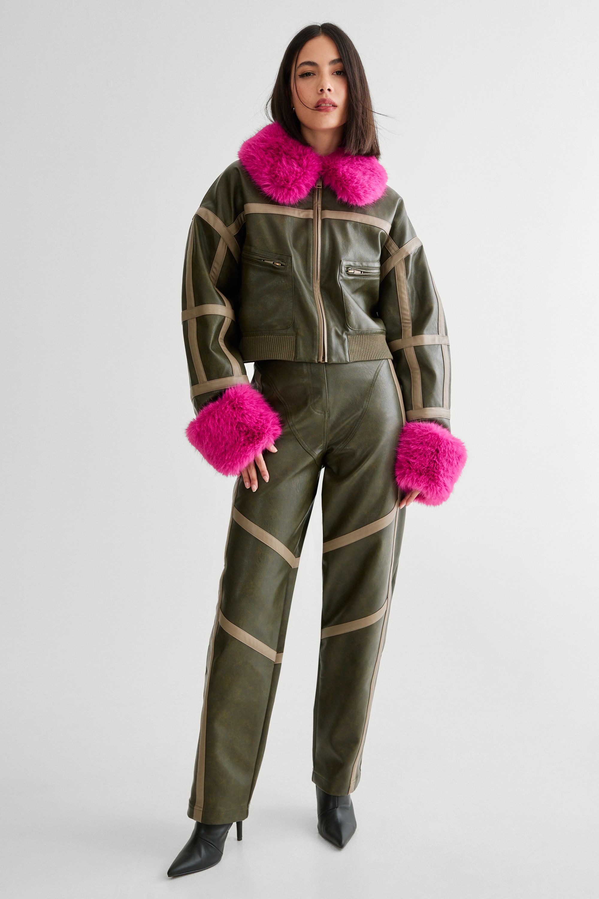 NastyGal Seam Detail Distressed Pu Bomber Grey-khaki image 5