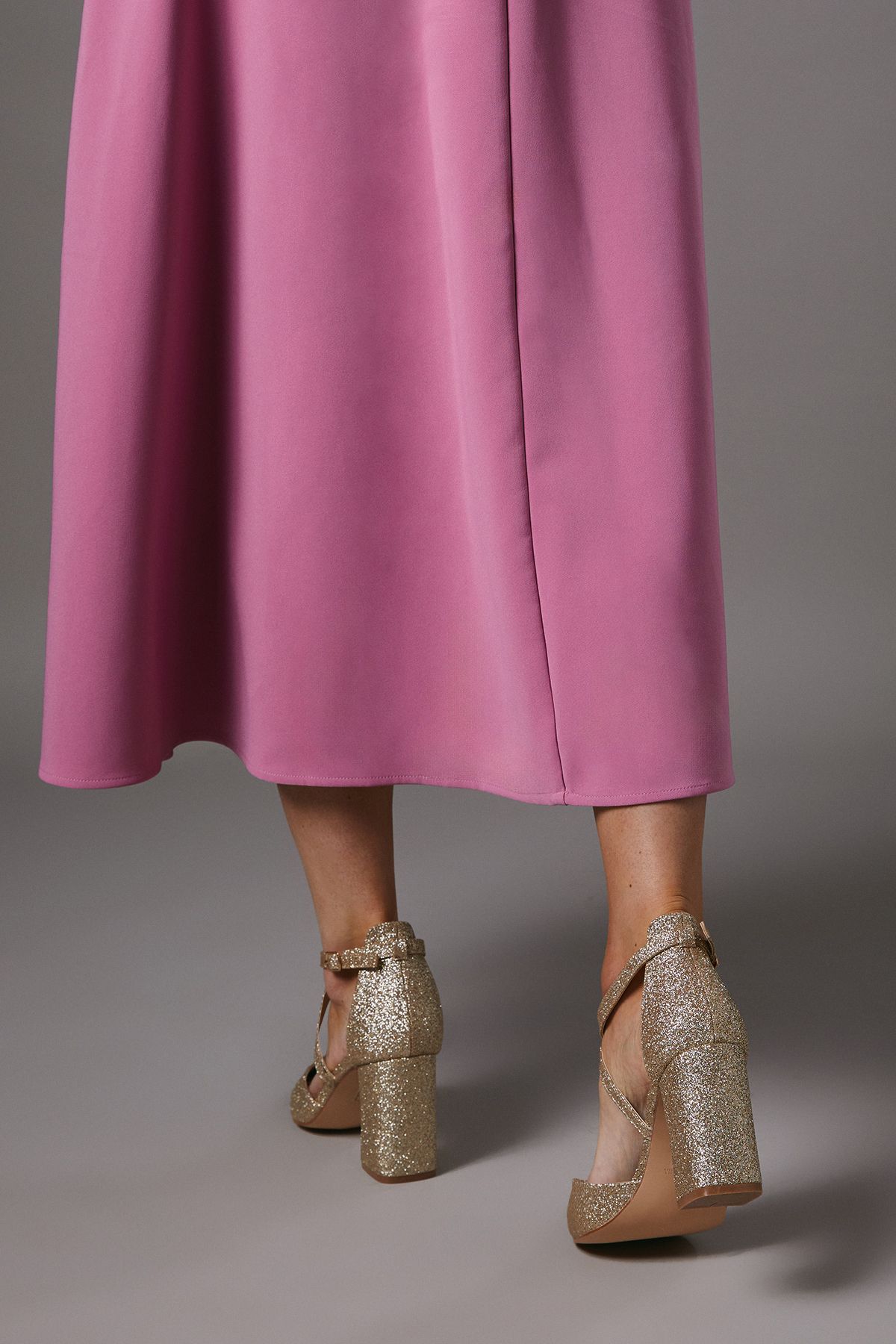 Coast Wide Fit Treat Glitter Cross Strap Pointed Block Heel Court Shoes Gold image 3