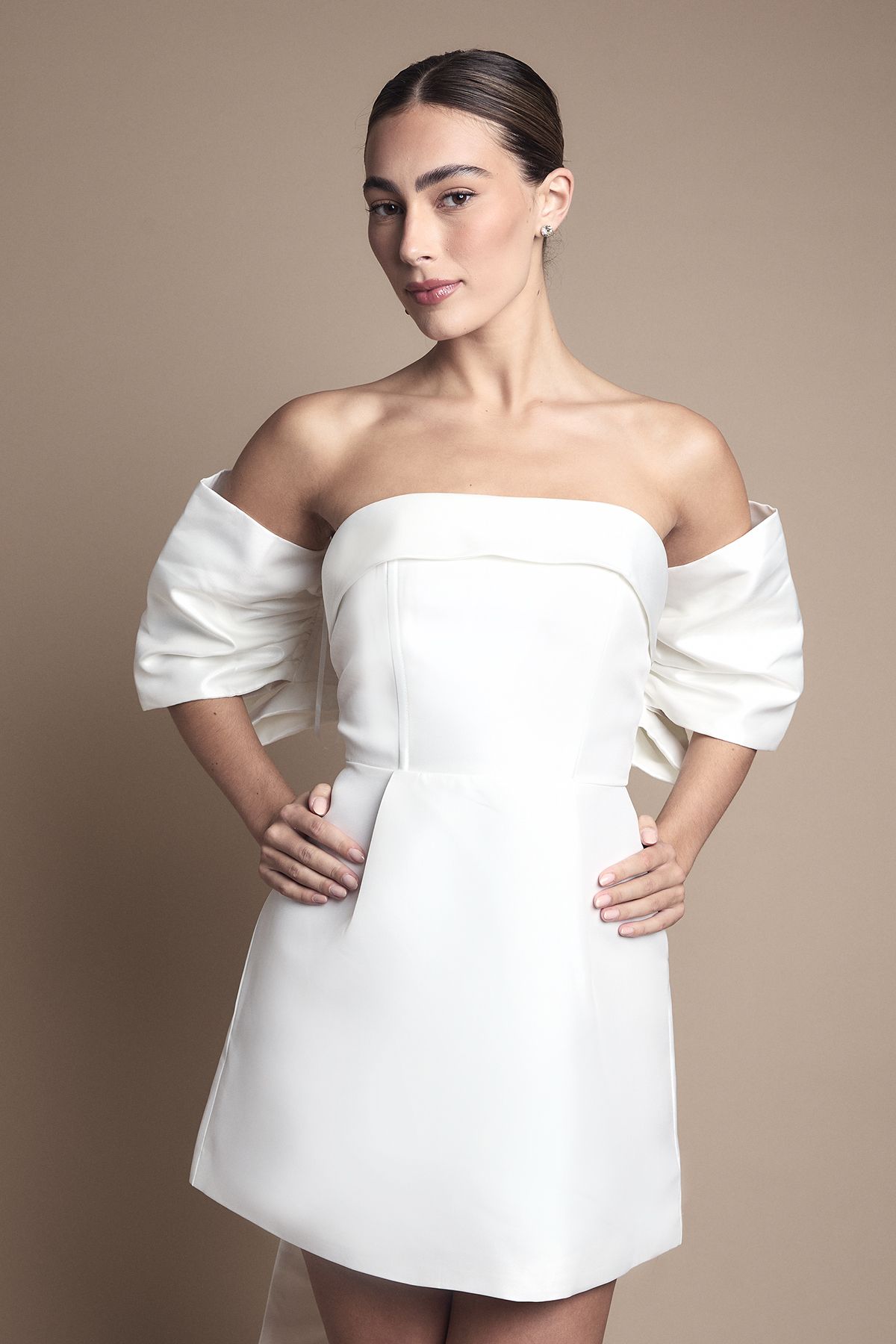 Coast Strapless Minimal Twill Mini Wedding Dress Ivory image 2
