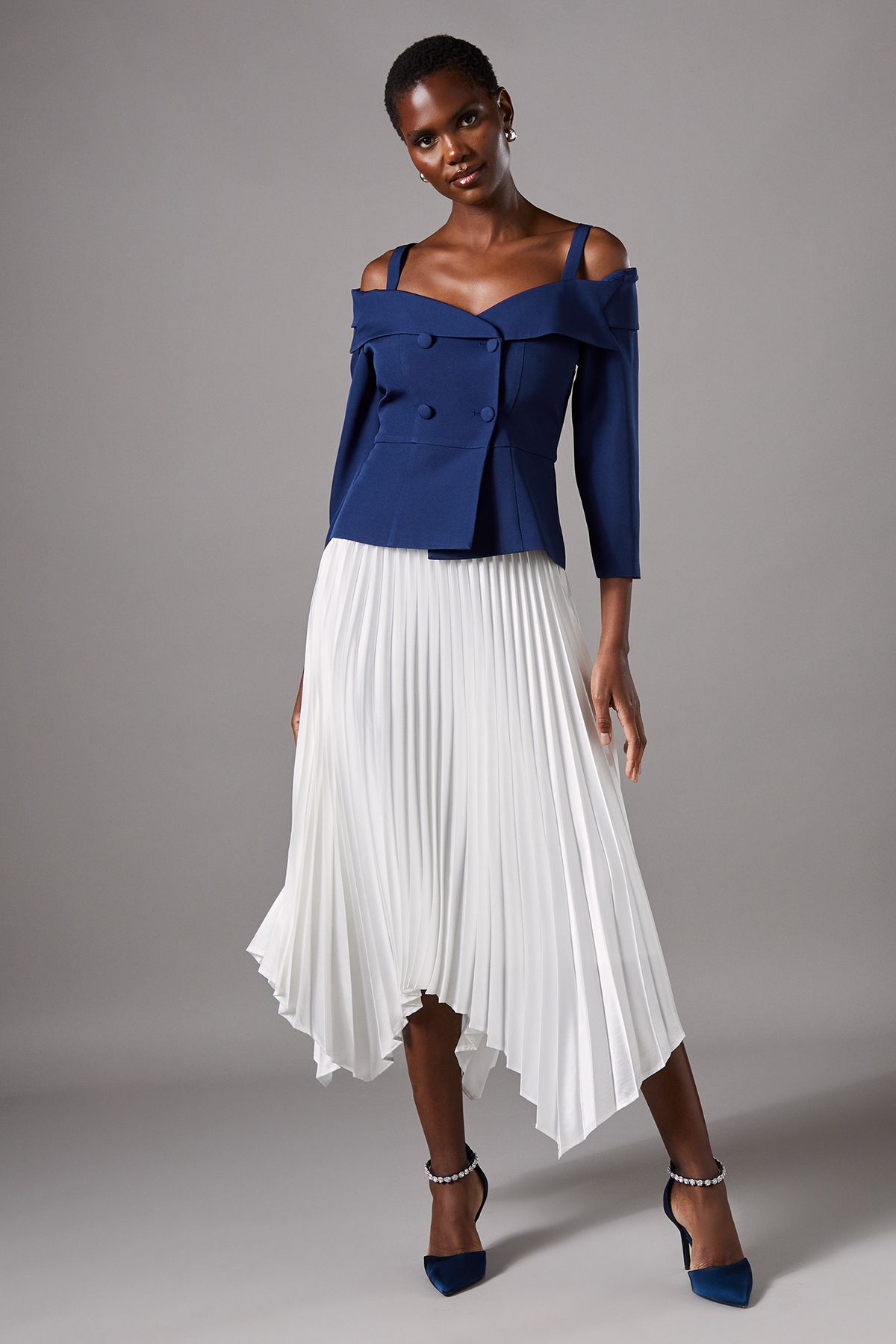 Coast 3/4 Sleeve Off Shoulder Peplum Jacket Navy image 2