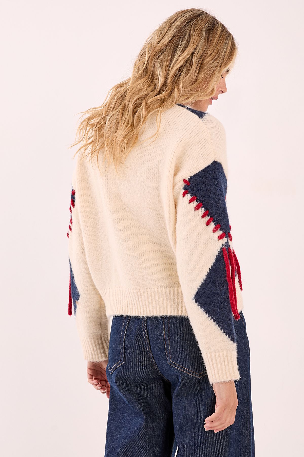 NastyGal Diamond Stitch Jumper Navy image 4