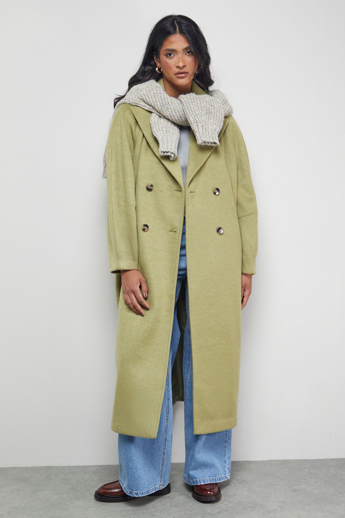 Warehouse Oversized Pleat Back Detail Maxi Coat Green image 1