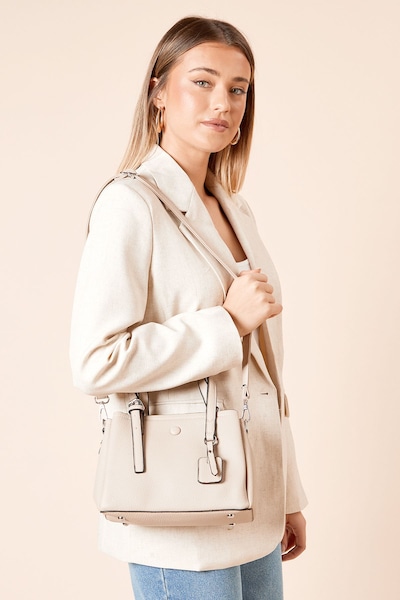 Dorothy Perkins Lyon Faux Leather Tote Bag With Cross Body Strap Taupe