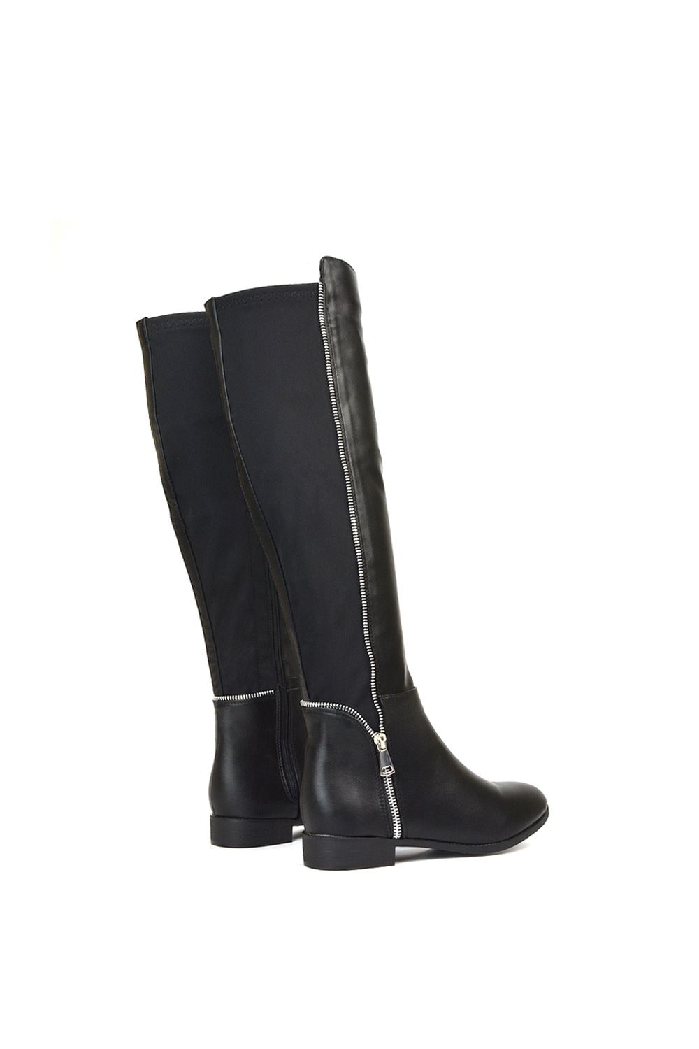 XY London 'Sutton' Zip Up Flat Heel Knee High Boots With Stretchy Calf image 5