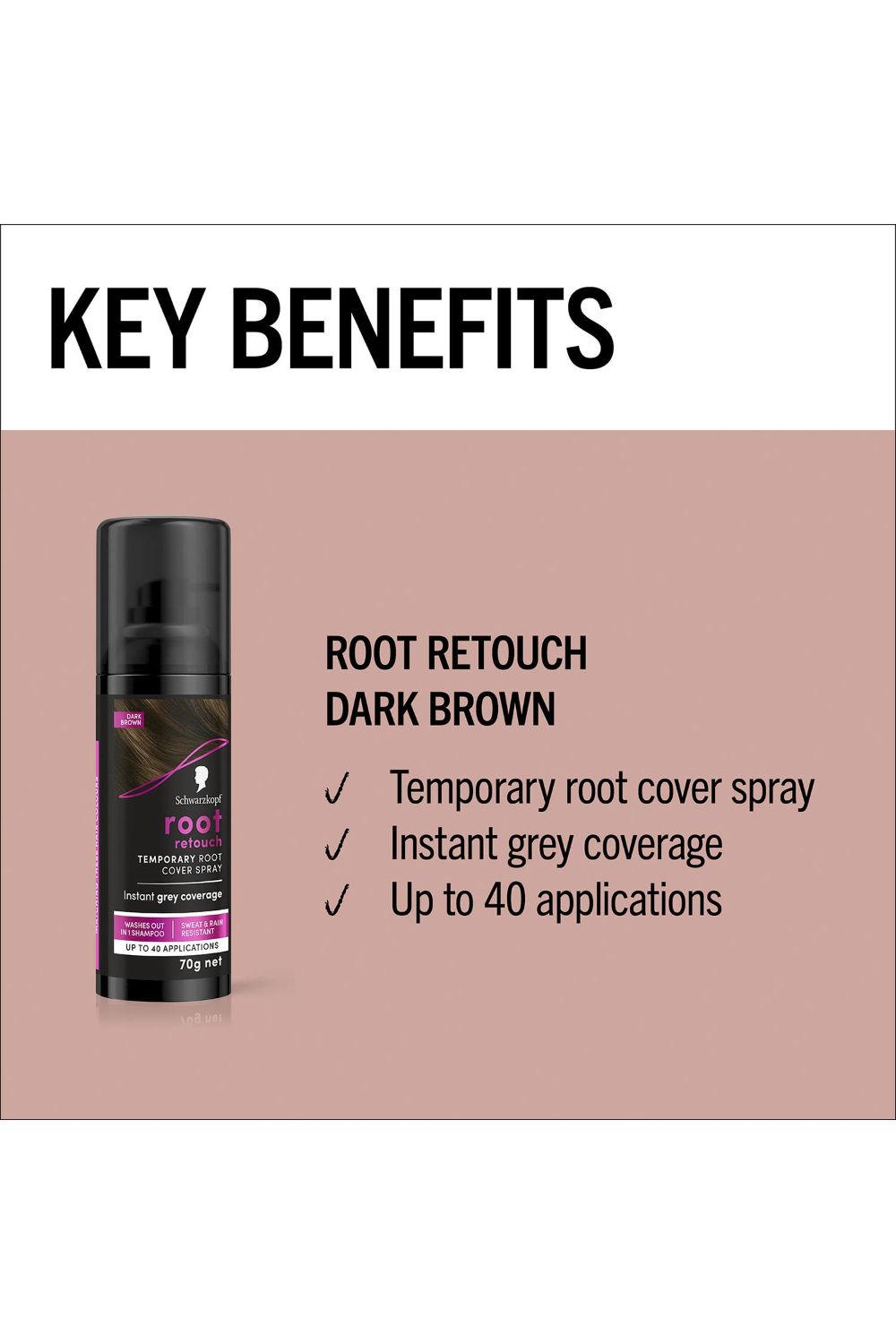Schwarzkopf Root Retouch 'Root Cover Spray' Dark Brown 70g 3 Pack image 2