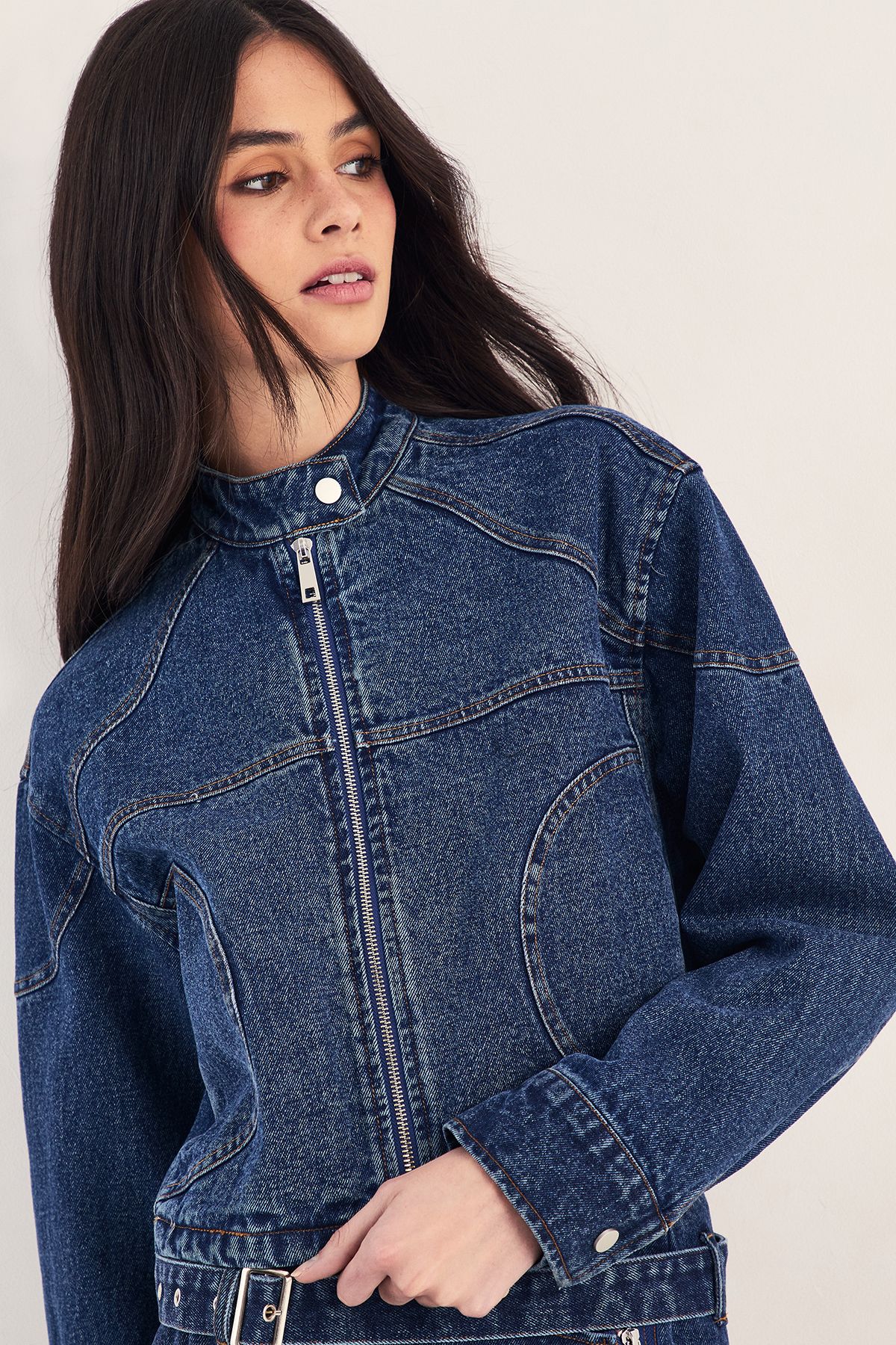 NastyGal Denim Moto Jacket Indigo