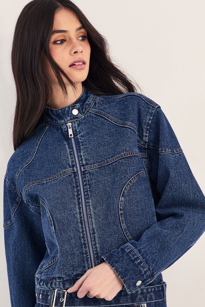 NastyGal Denim Moto Jacket Indigo