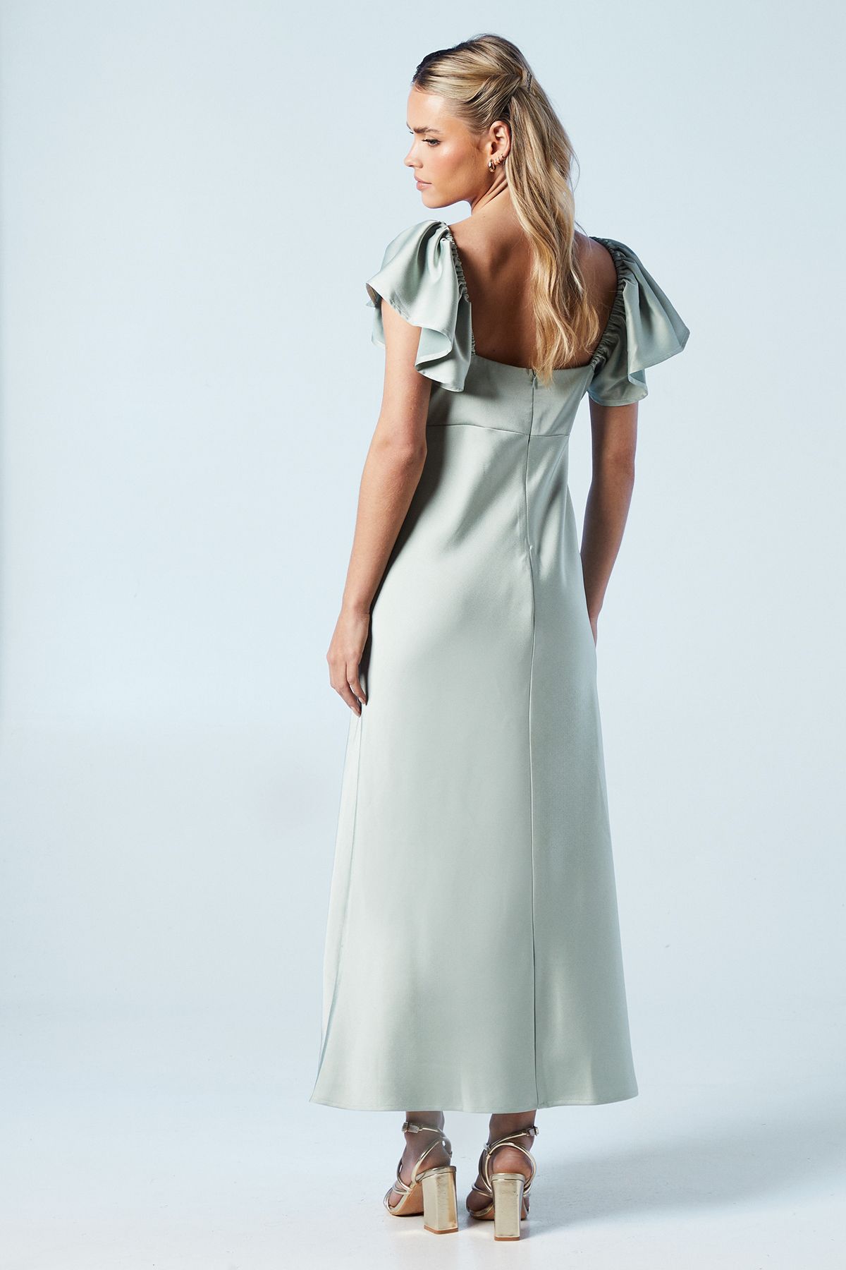 Oasis Petite Twist Front Angel Sleeve Midi Bridesmaid Dress Sage image 3