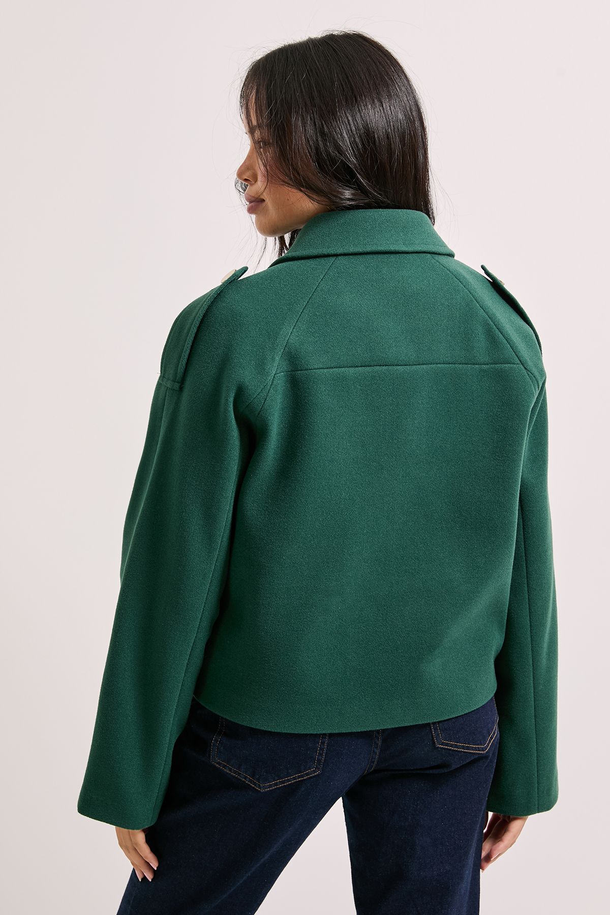 Dorothy Perkins Short Faux Wool Trench Jacket Forest image 3