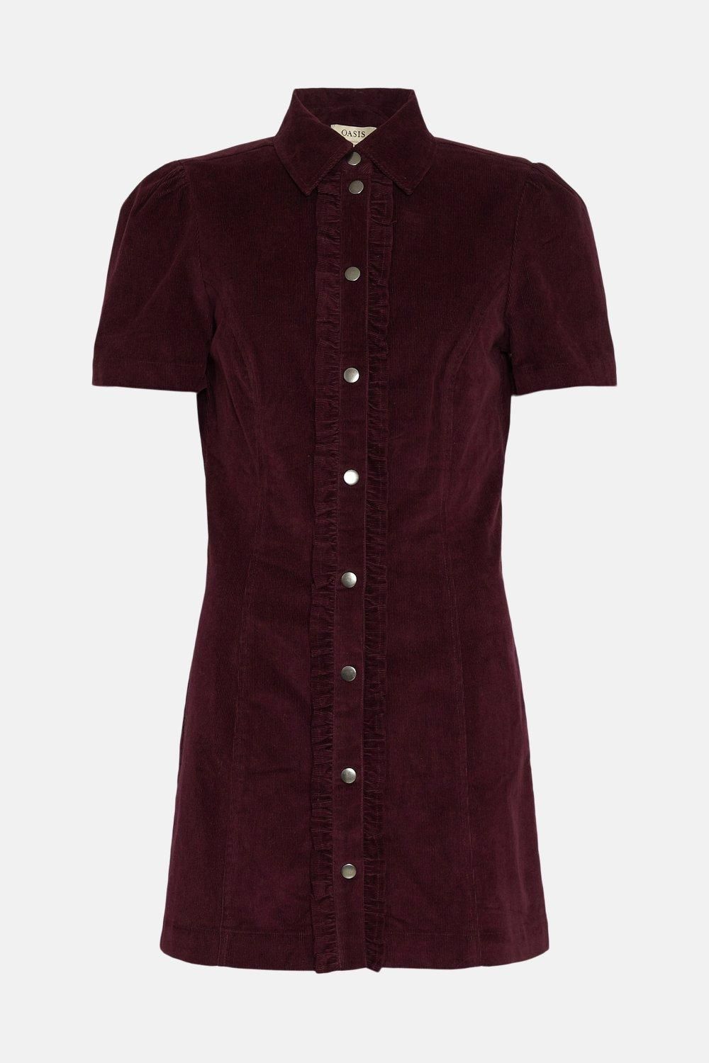 Oasis Frill Placket Mini Dress Aubergine image 4