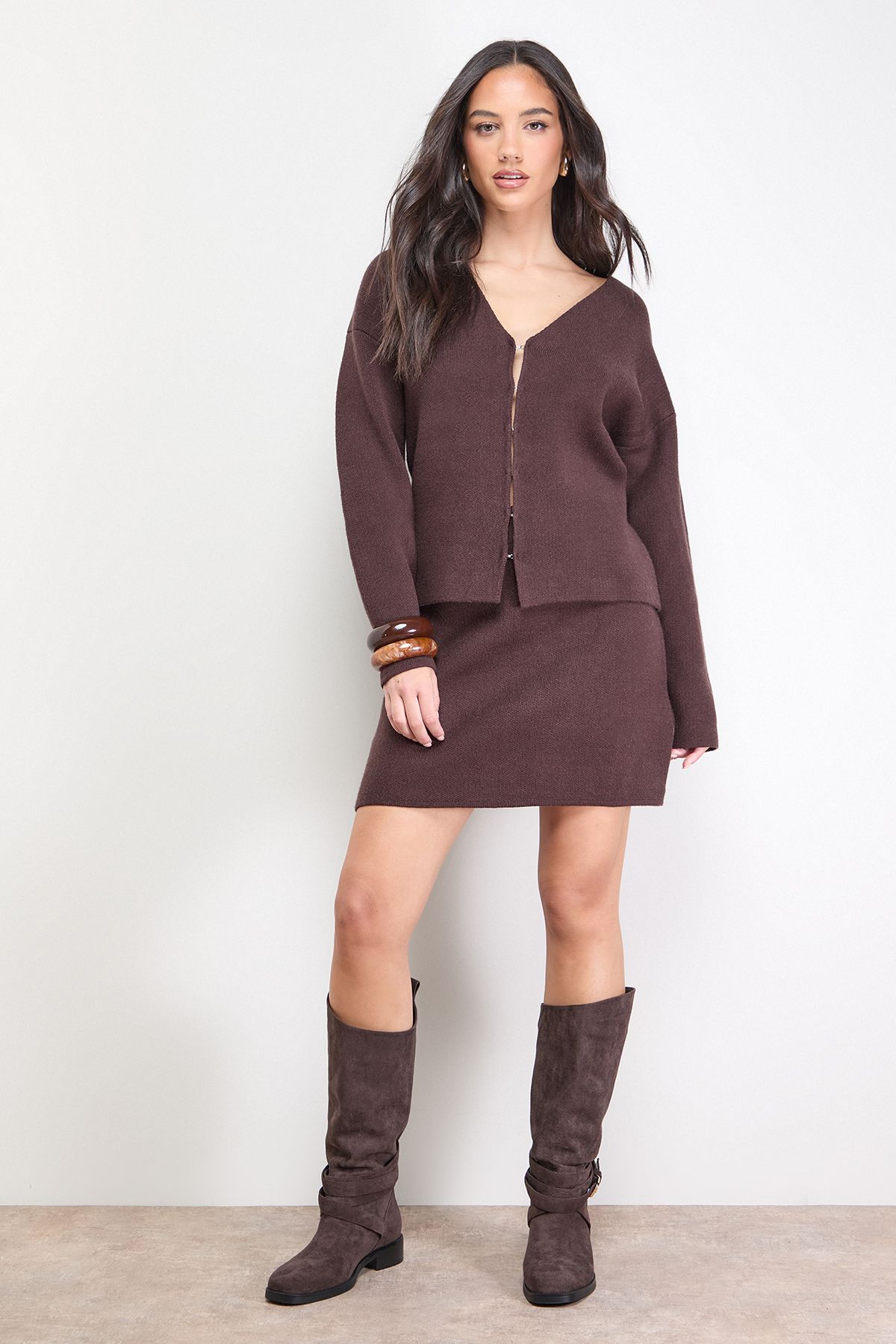 Oasis Edge to Edge Button Down Cardigan Chocolate image 2