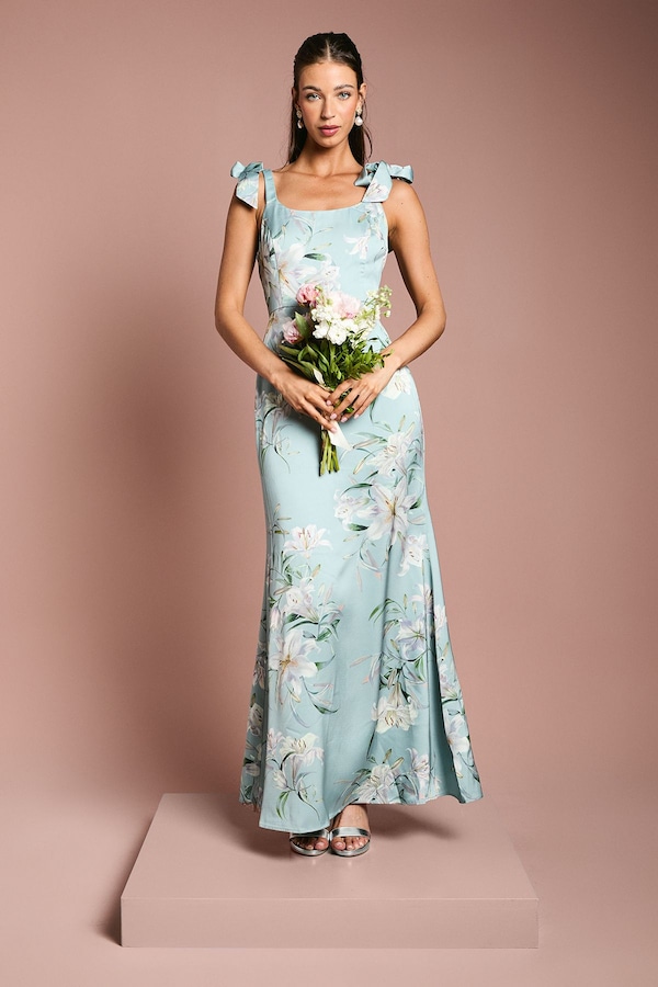 Coast Printed Satin Tie Shoulder Bridesmaid Dress Sage