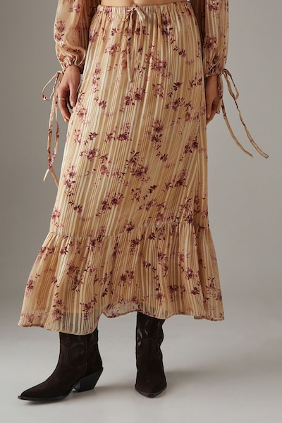 Warehouse Shadow Stripe Drawstring Waist Tier Maxi Skirt Floral