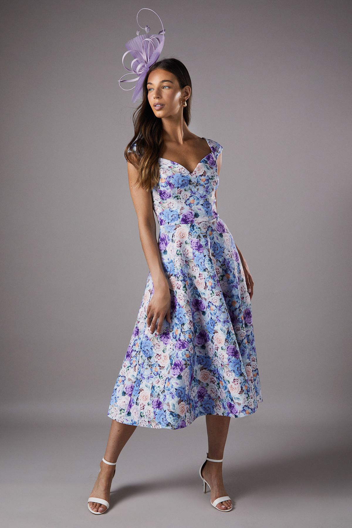 Coast Floral Sweetheart Scuba Midi Dress Blue