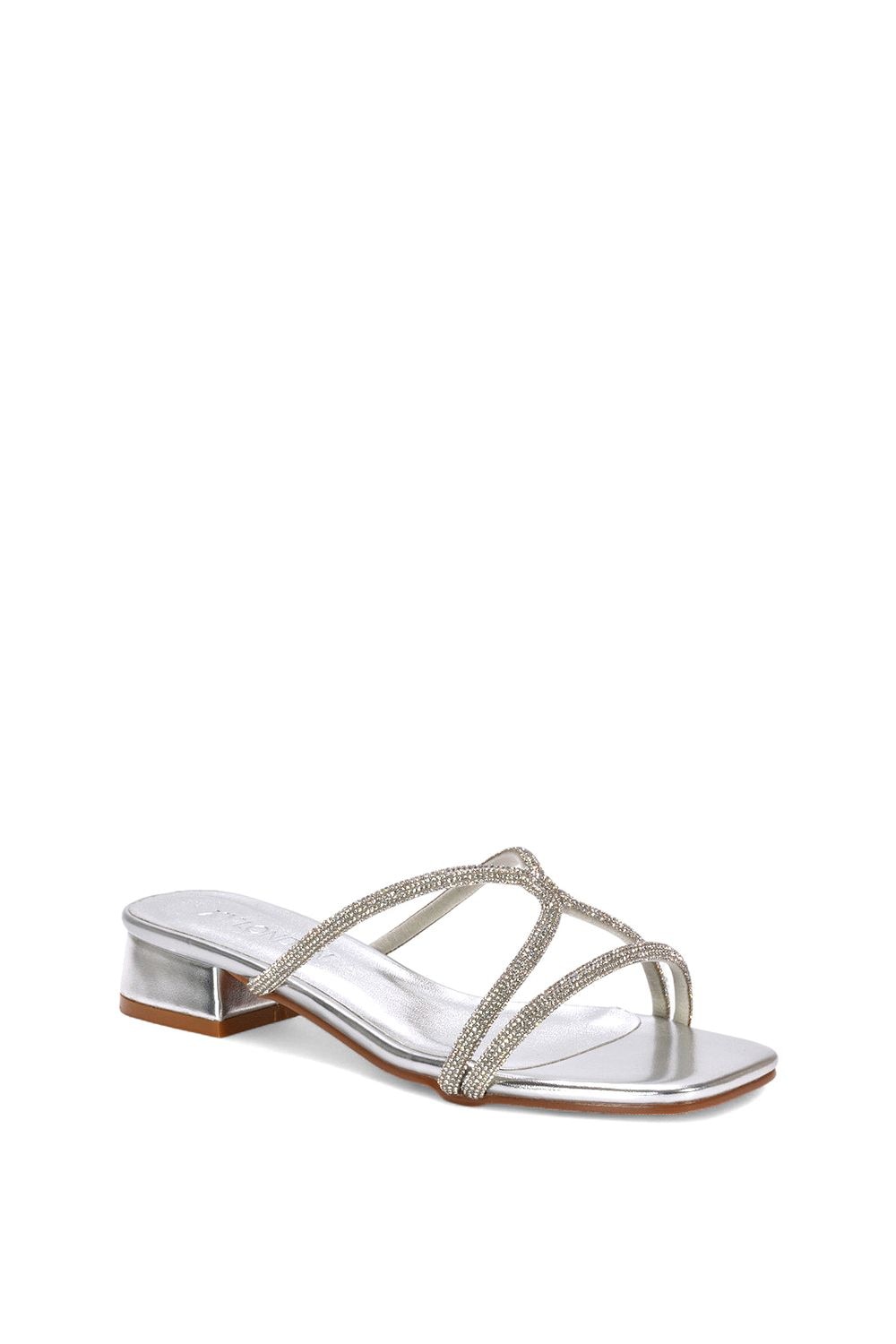 XY London 'Olivia' Strappy Low Block Heel Diamante Sandals With Square Toe image 2