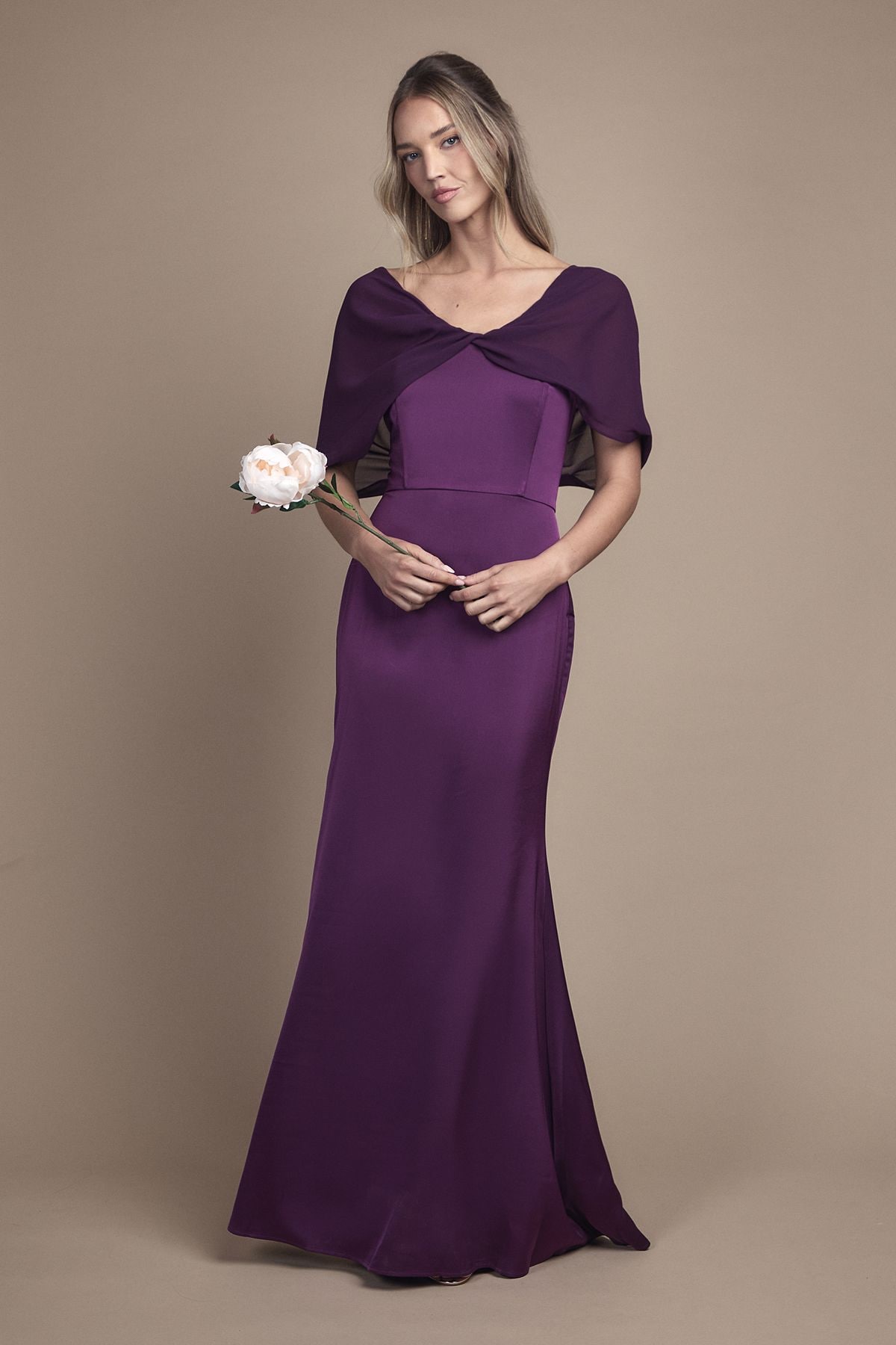 Coast Chiffon Bardot Satin Bridesmaid Dress Grape image 1