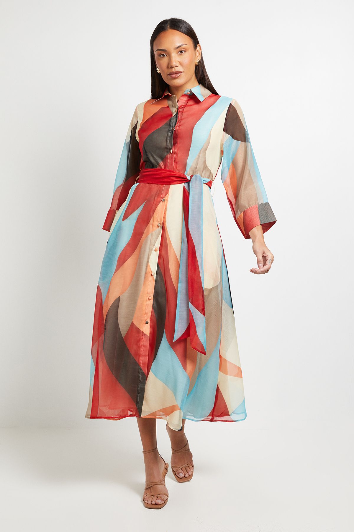 Principles Abstract Print Belted Collared Shirt Dress Multi