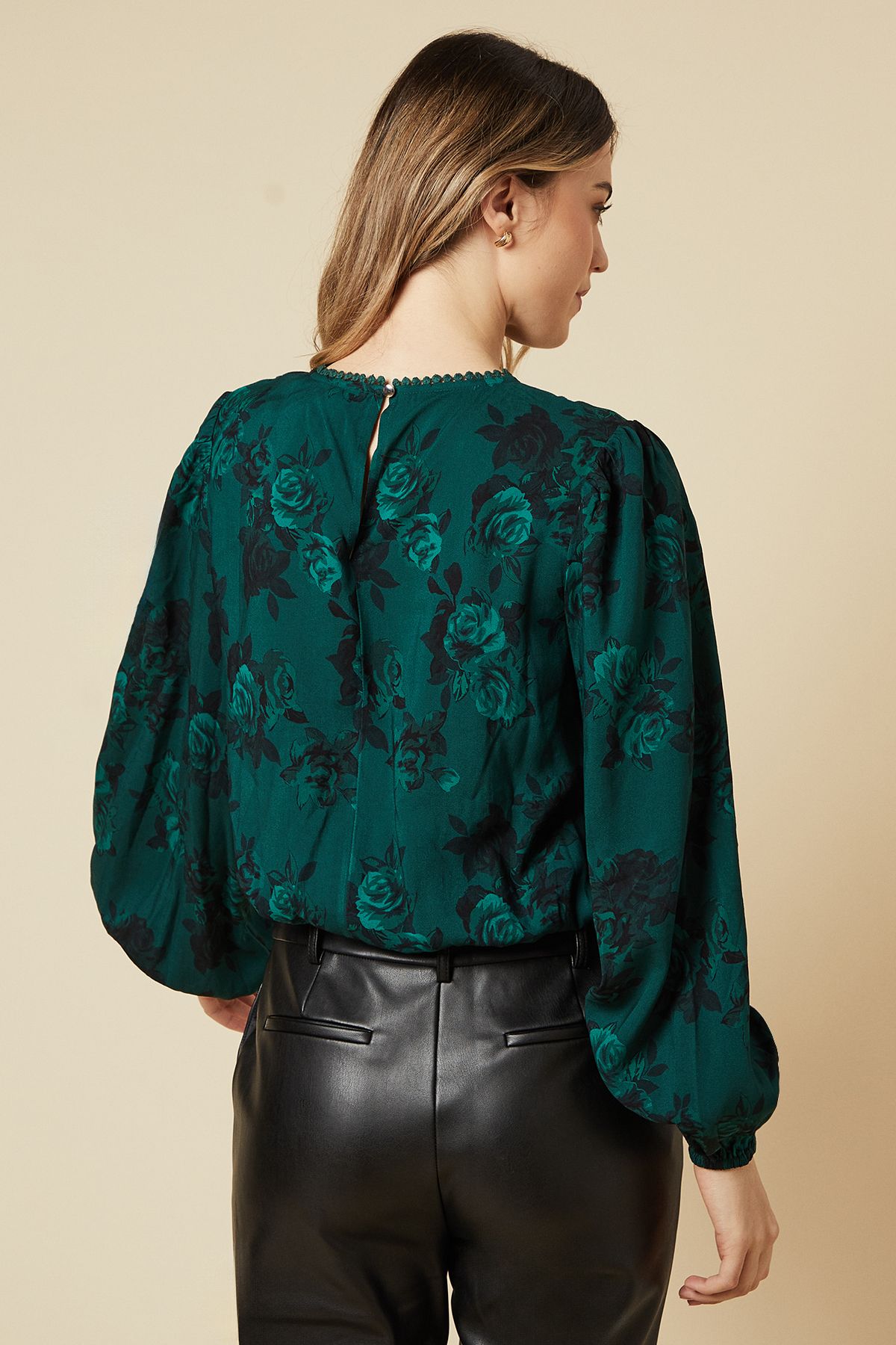 Dorothy Perkins Green Floral Lace Trim Body Long Sleeve Blouse Green image 3