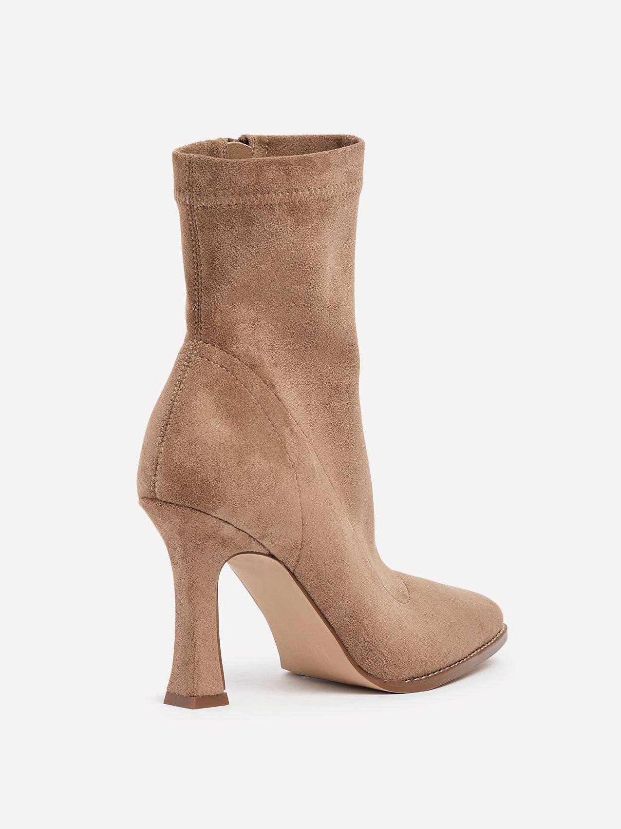 Linzi Noelle Sand Faux Suede Square Toe Heeled Sock Boot image 5