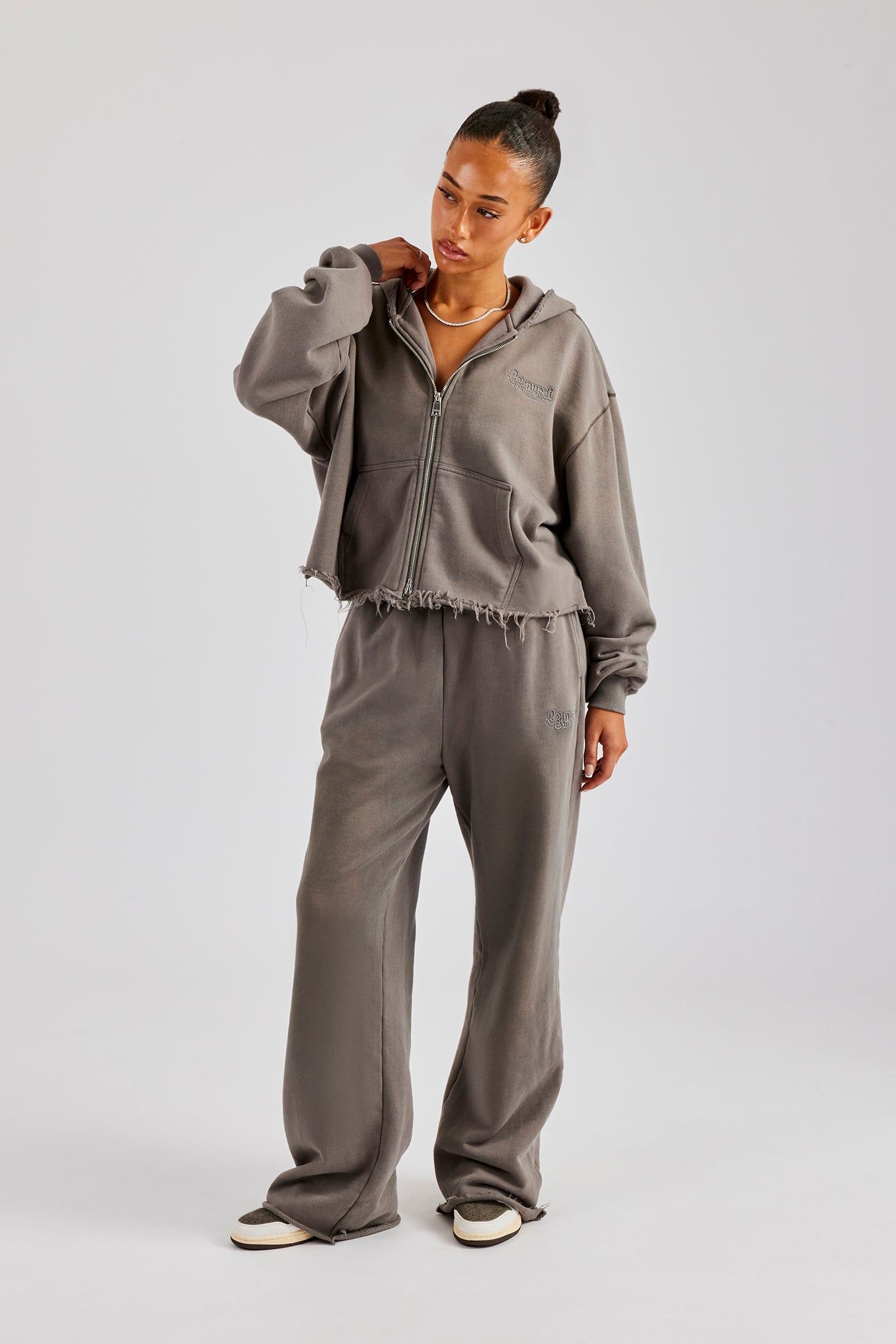 Cernucci Washed Boxy Fit Zip Through Hoodie - Grey image 4