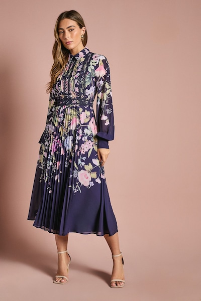Coast Placement Print Collared Shirt Dress Navy