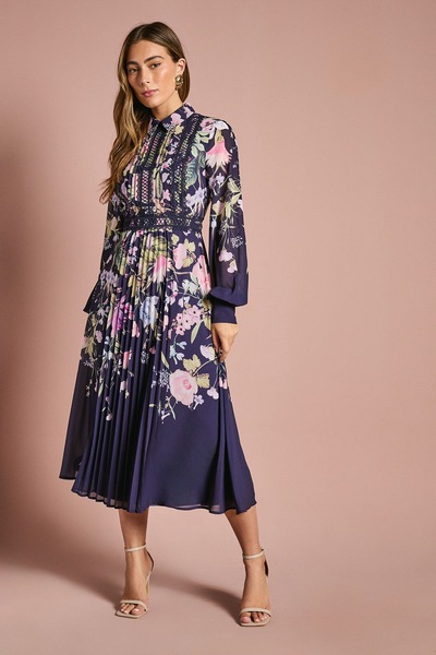 Coast Placement Print Collared Shirt Dress Navy