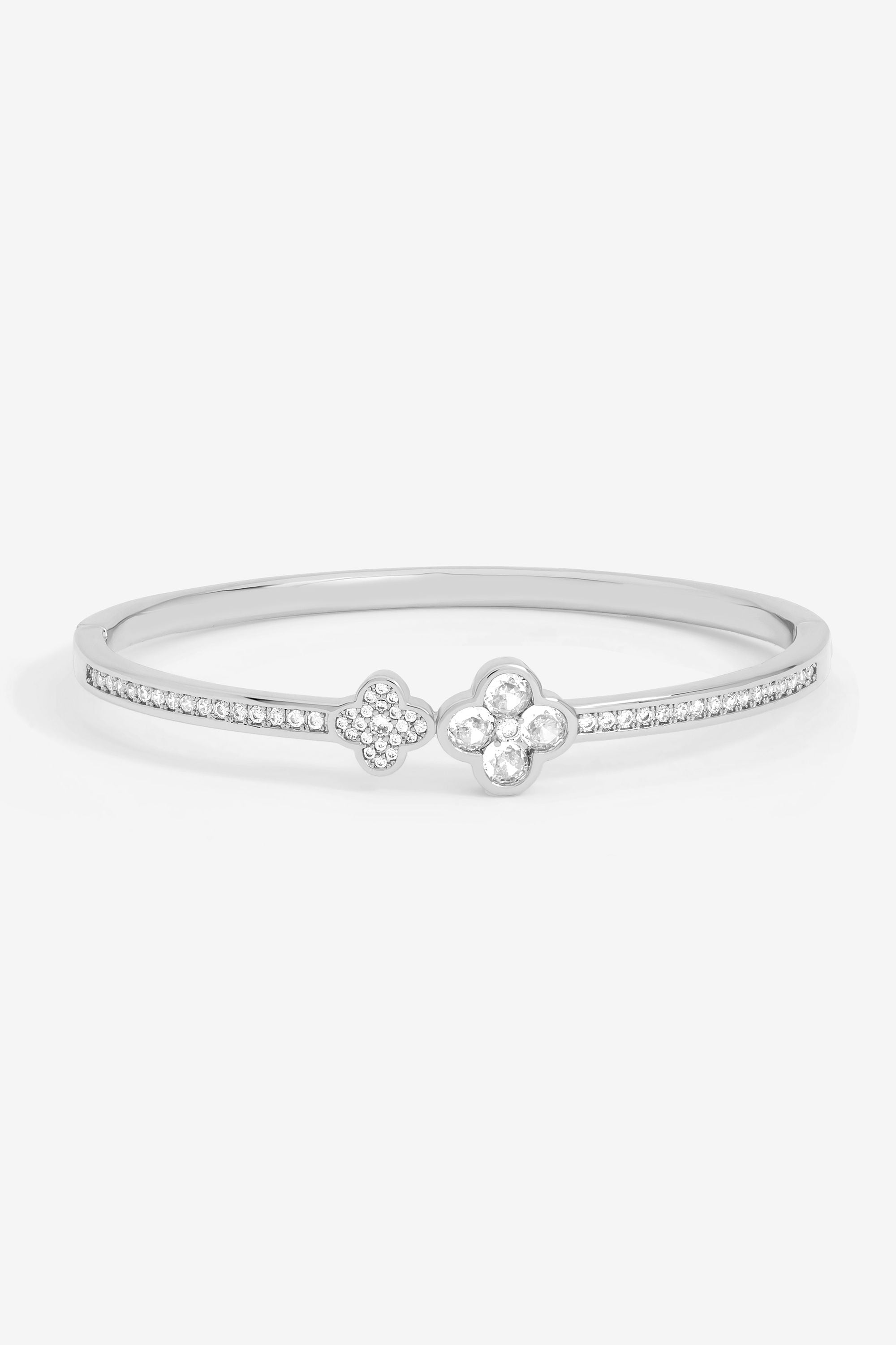 Jon Richard Rhodium Plated and Pave Clover Bangle