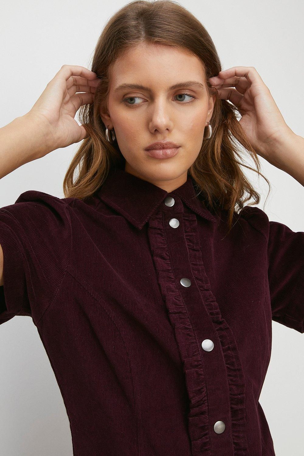 Oasis Frill Placket Mini Dress Aubergine image 2