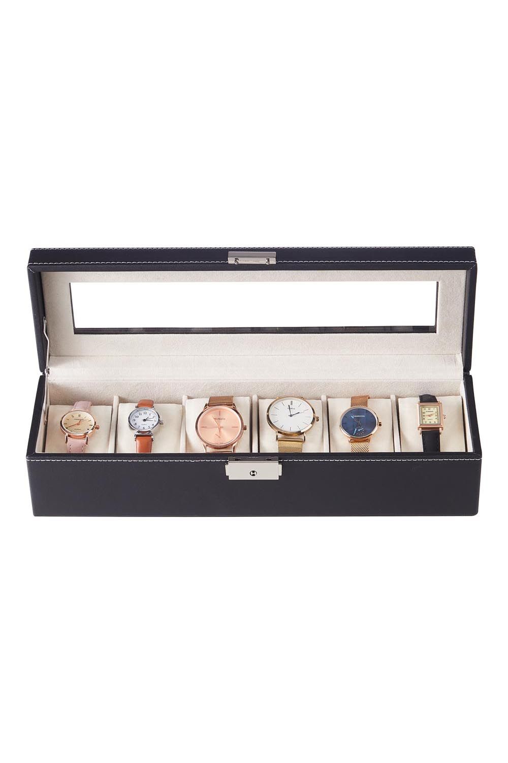 SHEONLY 6-Slot Elegant Faux Leather Watch Display Case image 1