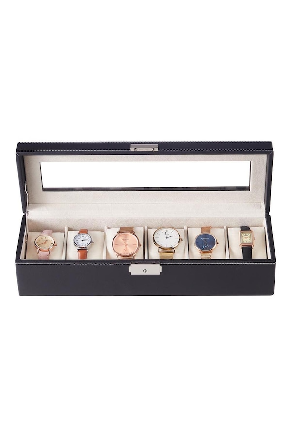 SHEONLY 6-Slot Elegant Faux Leather Watch Display Case