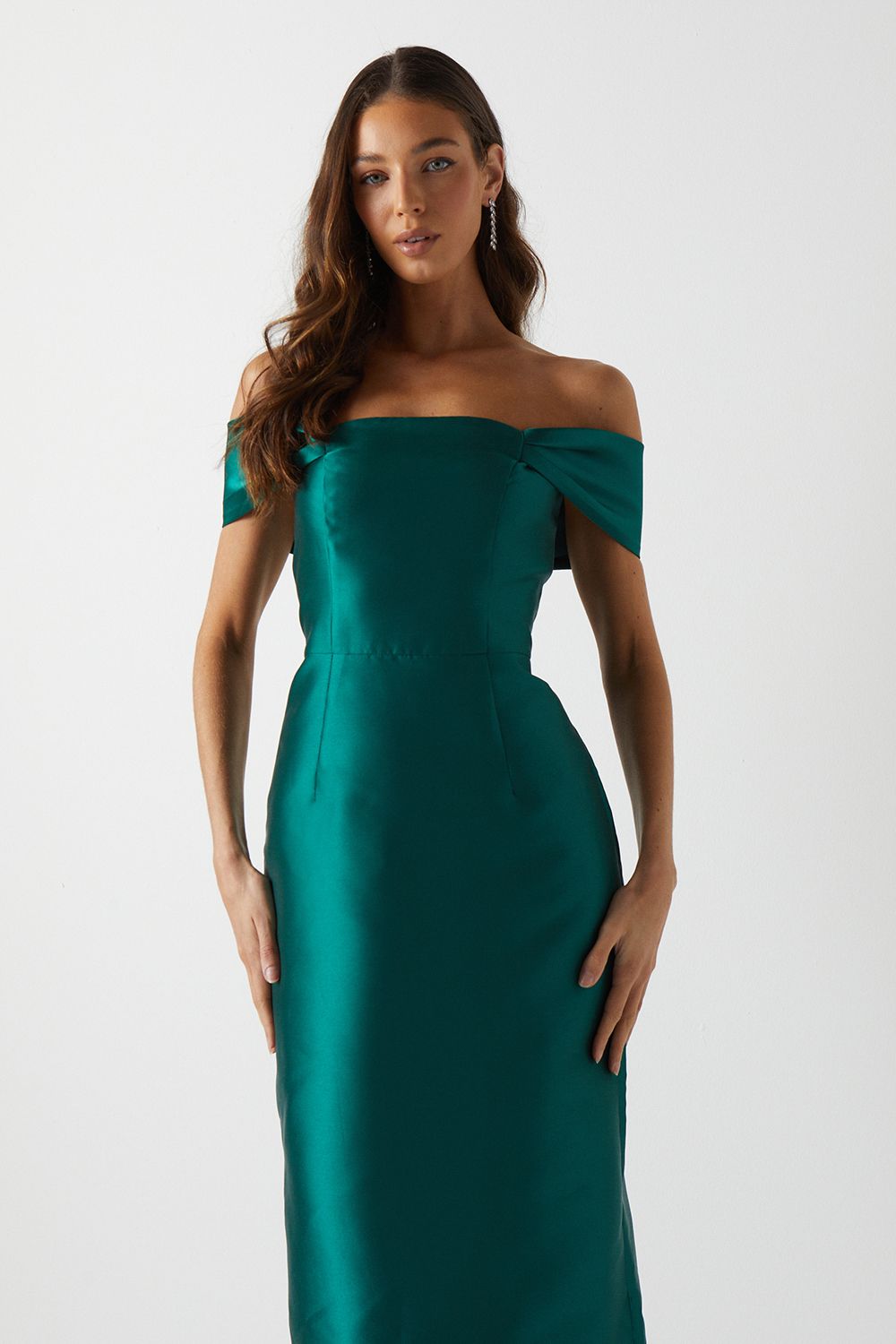 Coast Coast Honoured Twill Bardot Column Midi Bridesmaid Dress Emerald image 2
